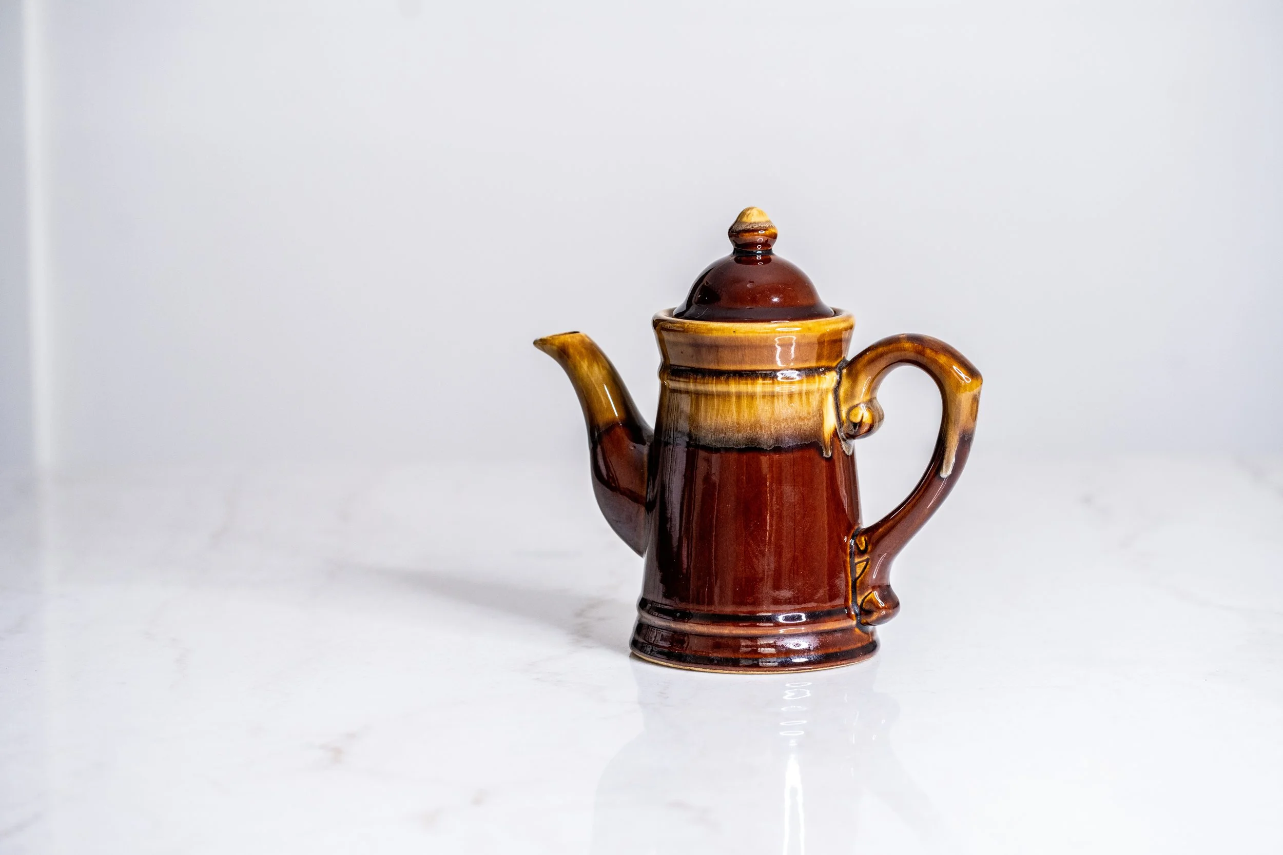 Vintage Mid-Century Brown Drip Glaze Ceramic Coffee Pot