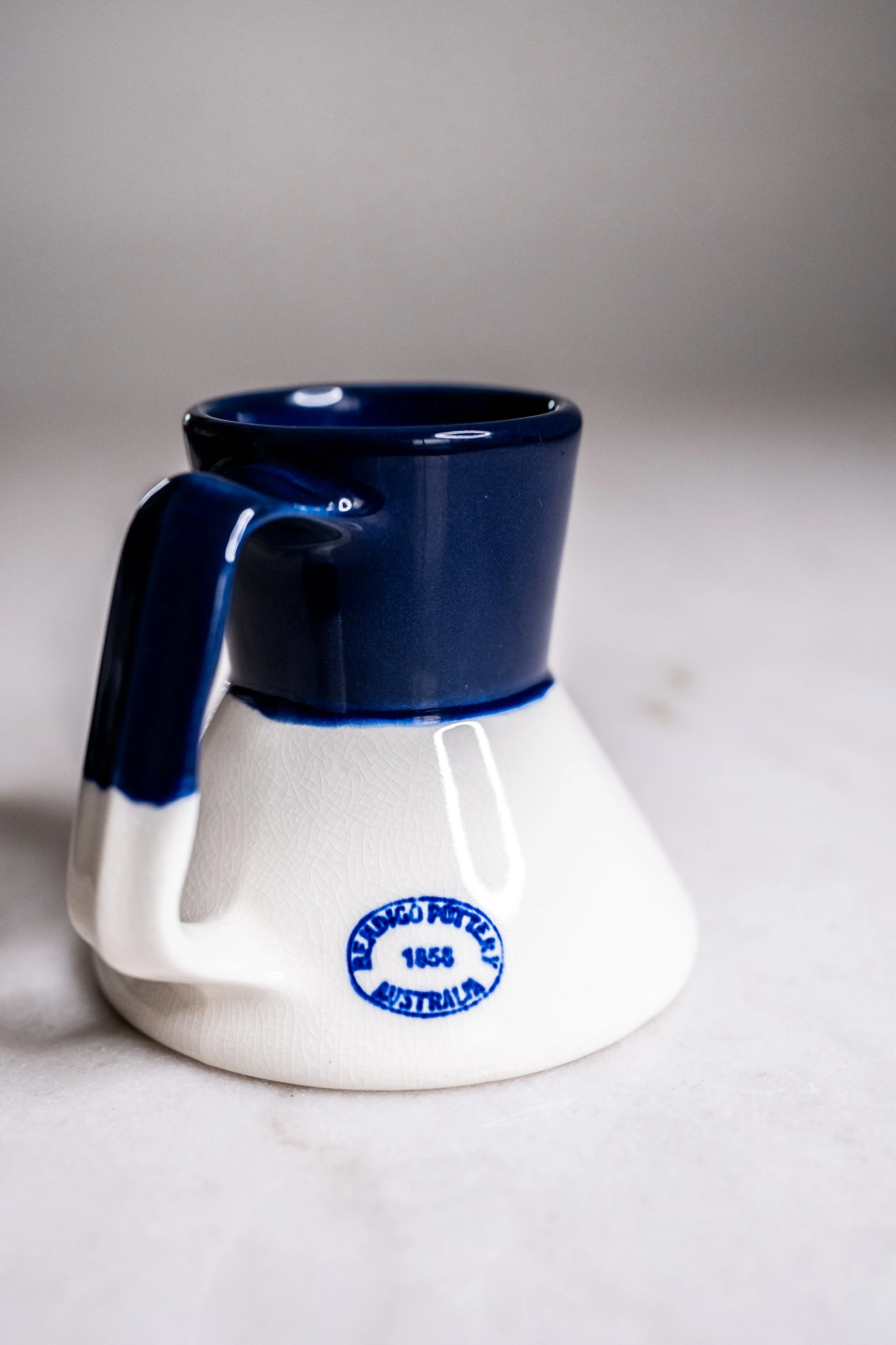 Bendigo Pottery Cobalt Blue & White Bicentennial Captain's Spill-Proof Mug (1988)