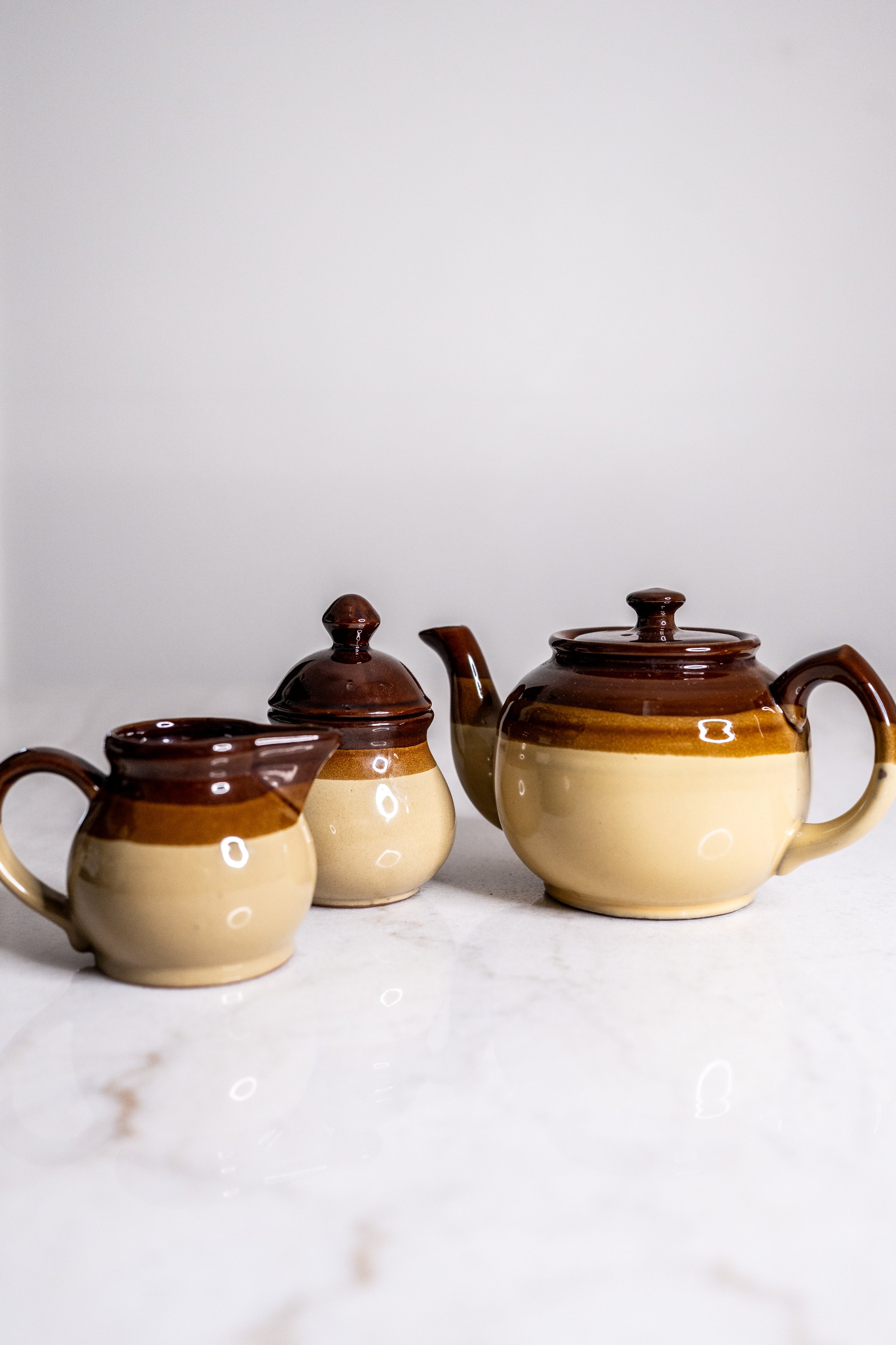 Vintage 3-Piece Japanese Stoneware Tea Set - Teapot, Creamer & Lidded Sugar Bowl