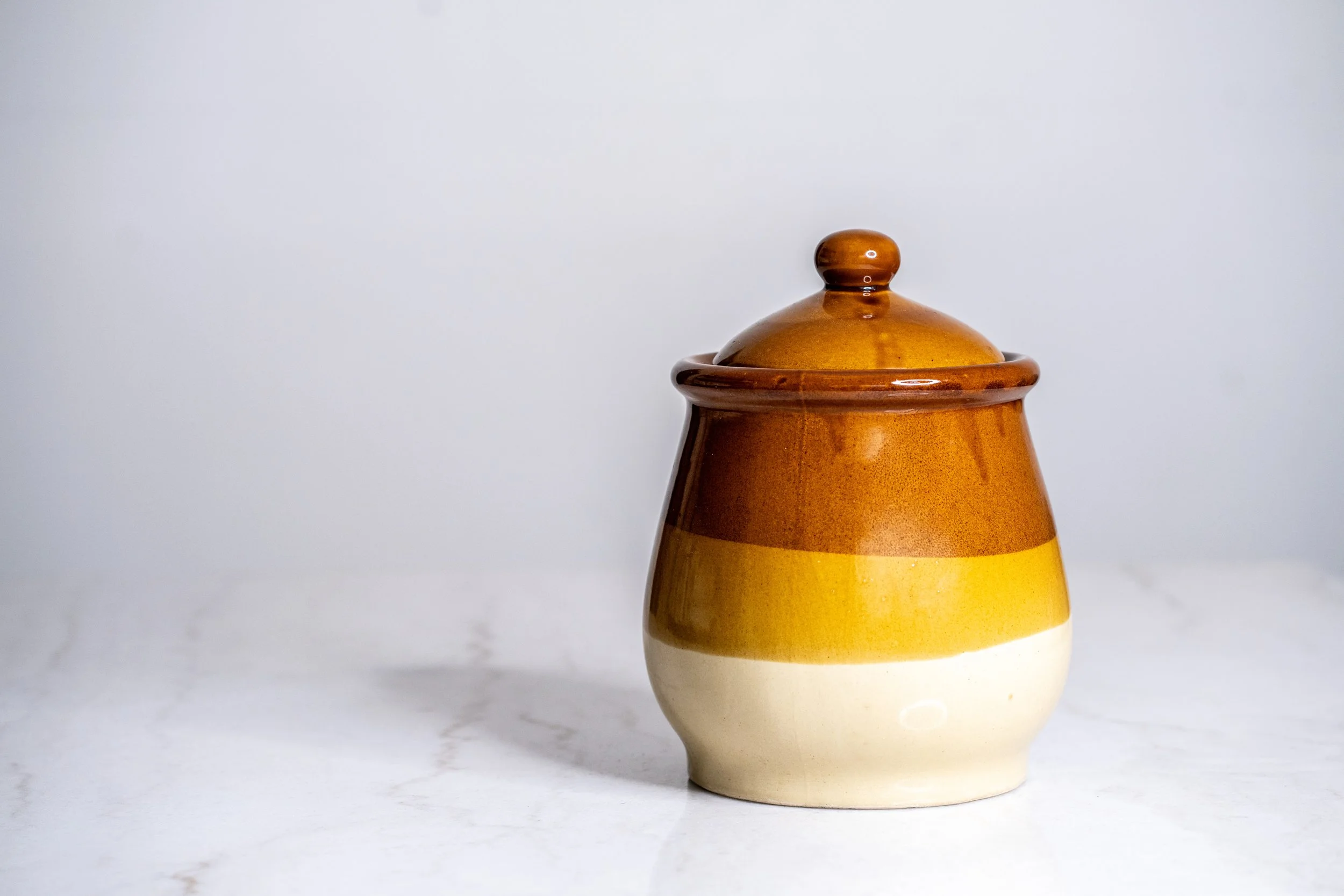 Vintage Mid-Century Three-Tone Studio Pottery Lidded Crock Jar