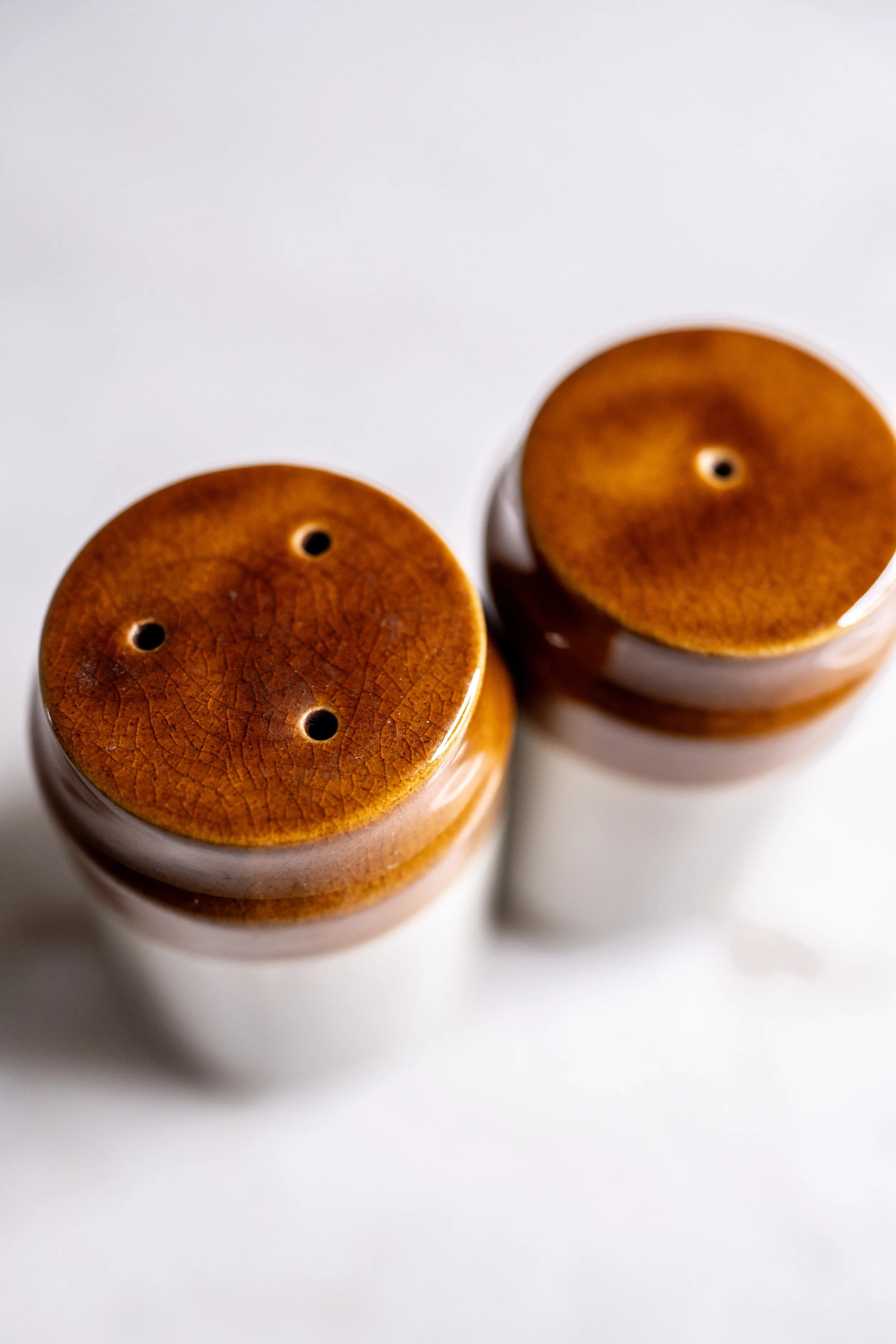 Vintage Two-Tone Stoneware Column Salt & Pepper Shakers