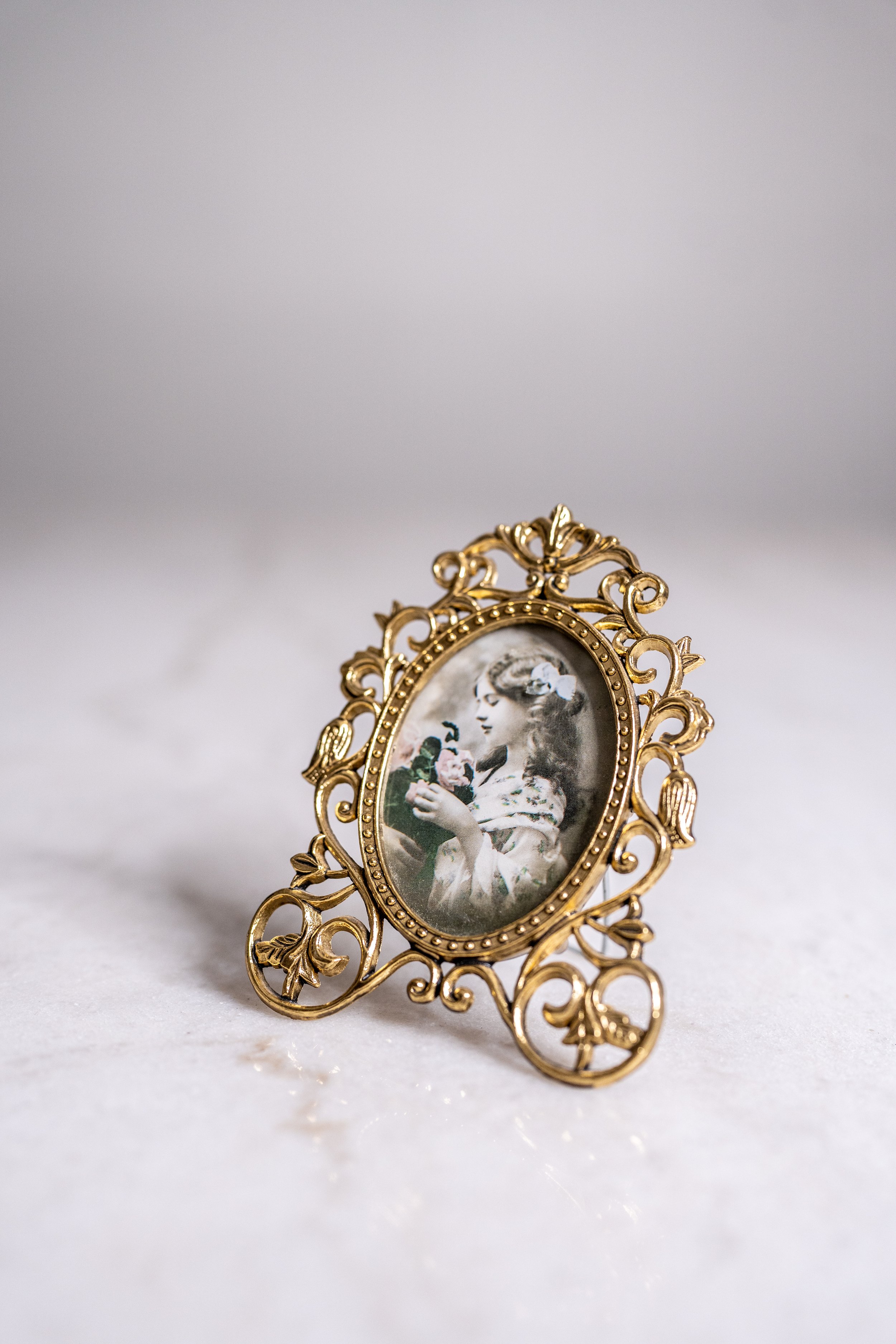 Vintage Italian Ornate Brass Rococo Miniature Easel Picture Frame