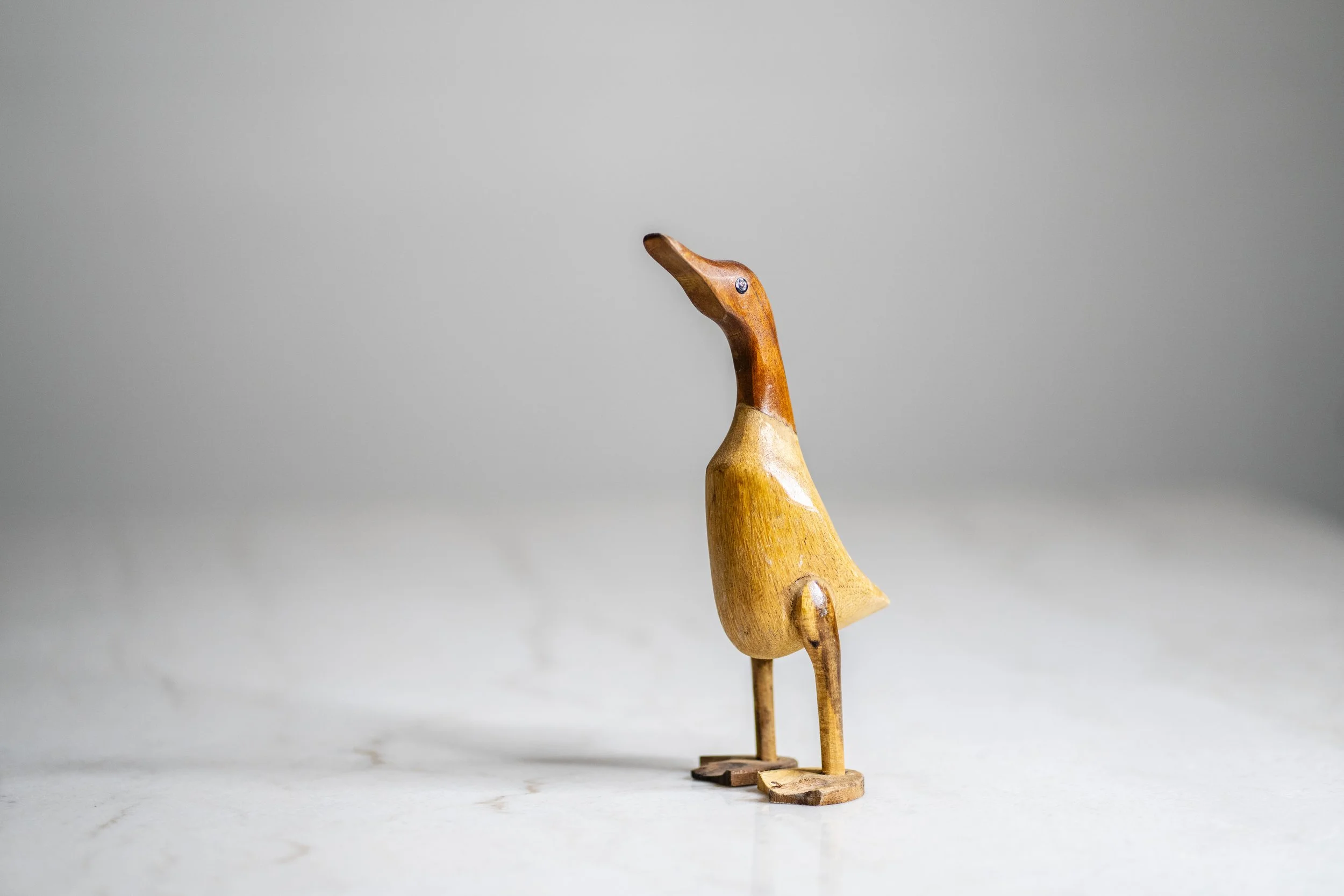 Vintage Hand-Carved Bamboo Root Wooden Runner Duck Figurine