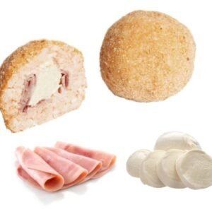 Arancino di riso farcito con prosciutto e mozzarella