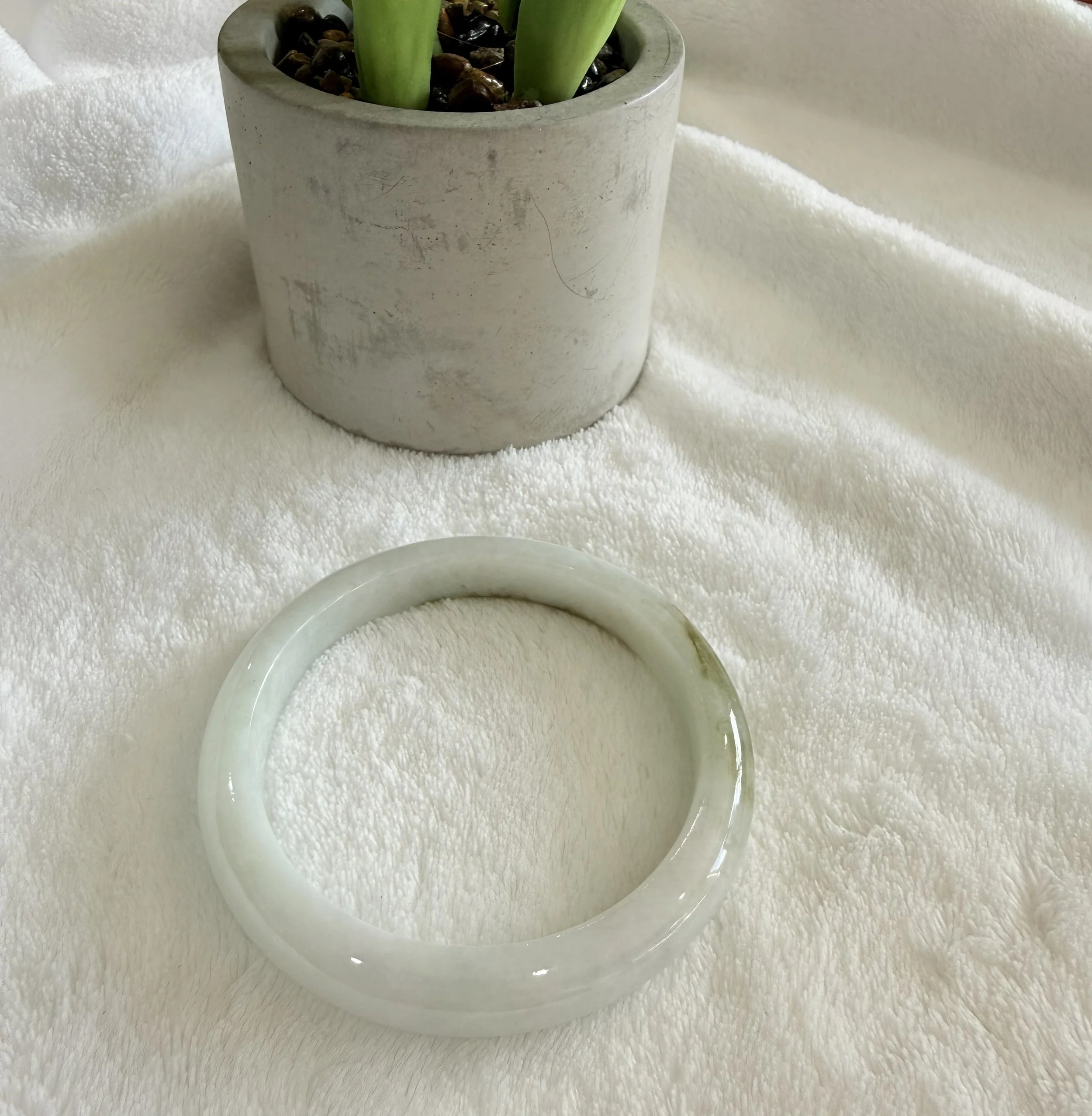 Grade A Burmese Jadeite “Icy White and Light Green” Bangle (58.6mm)