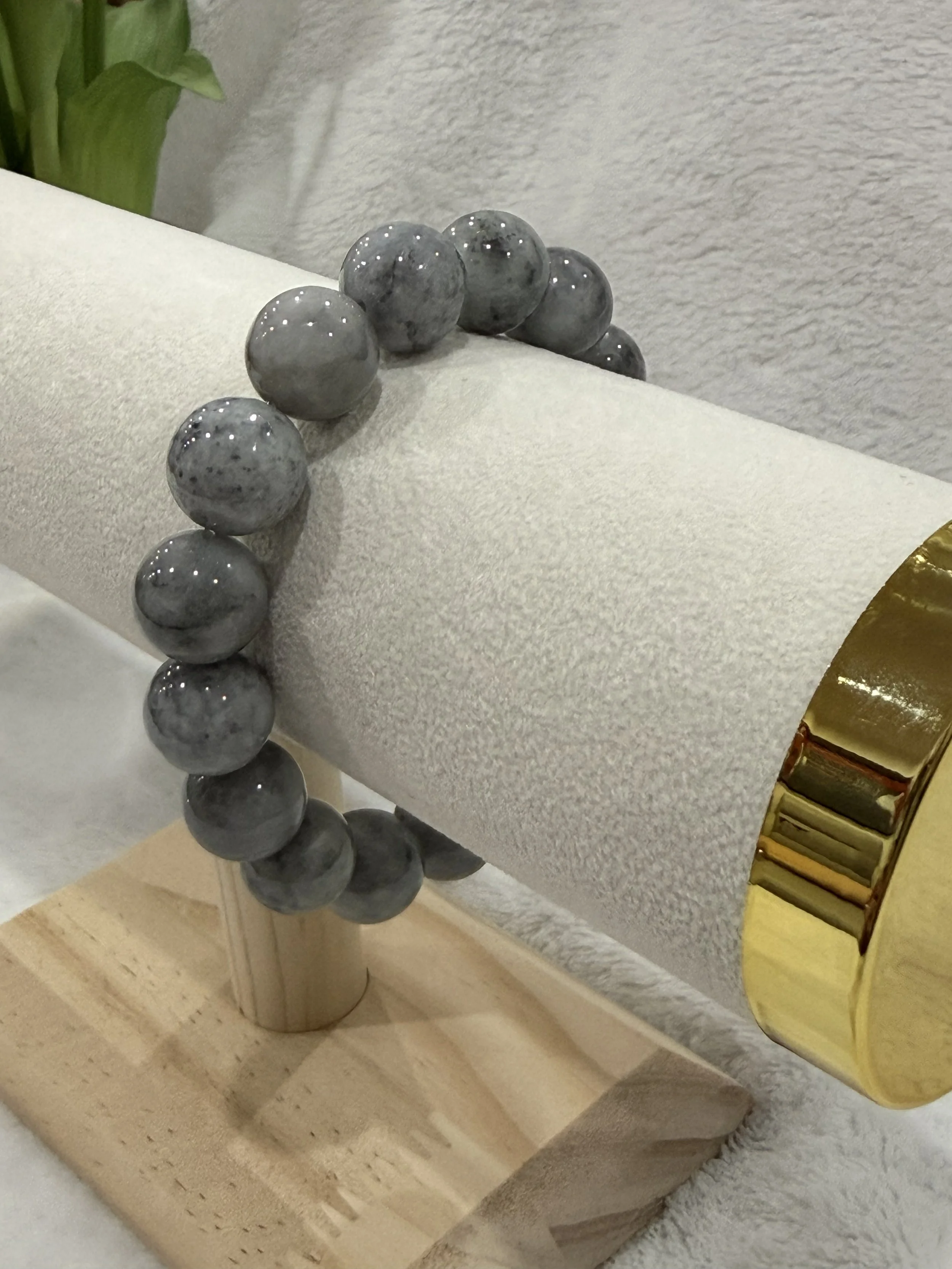 Mystic Wuji Gray Burmese Jadeite Bracelet – Natural Untreated Jade