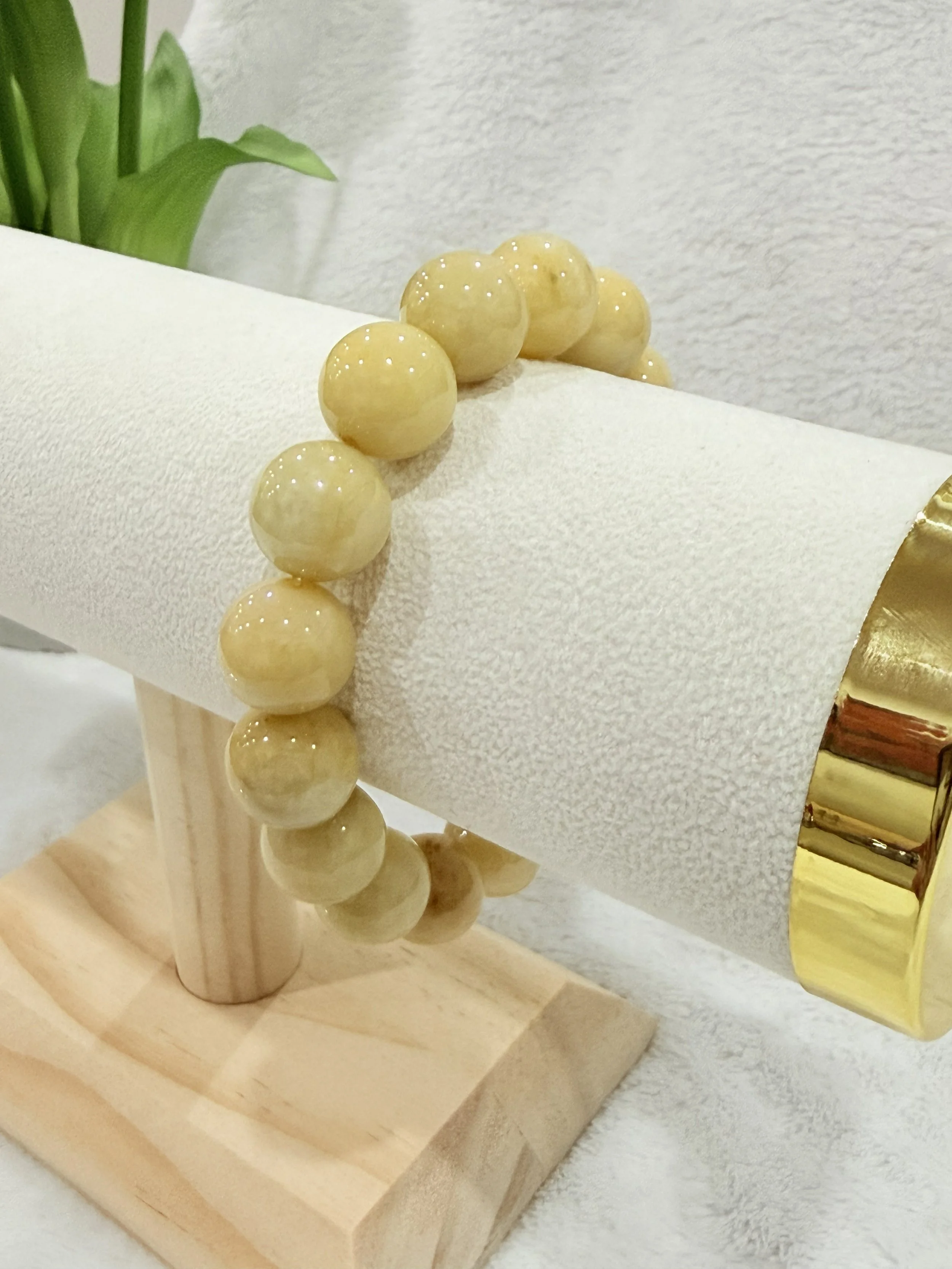 Natural Yellow "Soft Sunshine" Jadeite Bead Bracelet