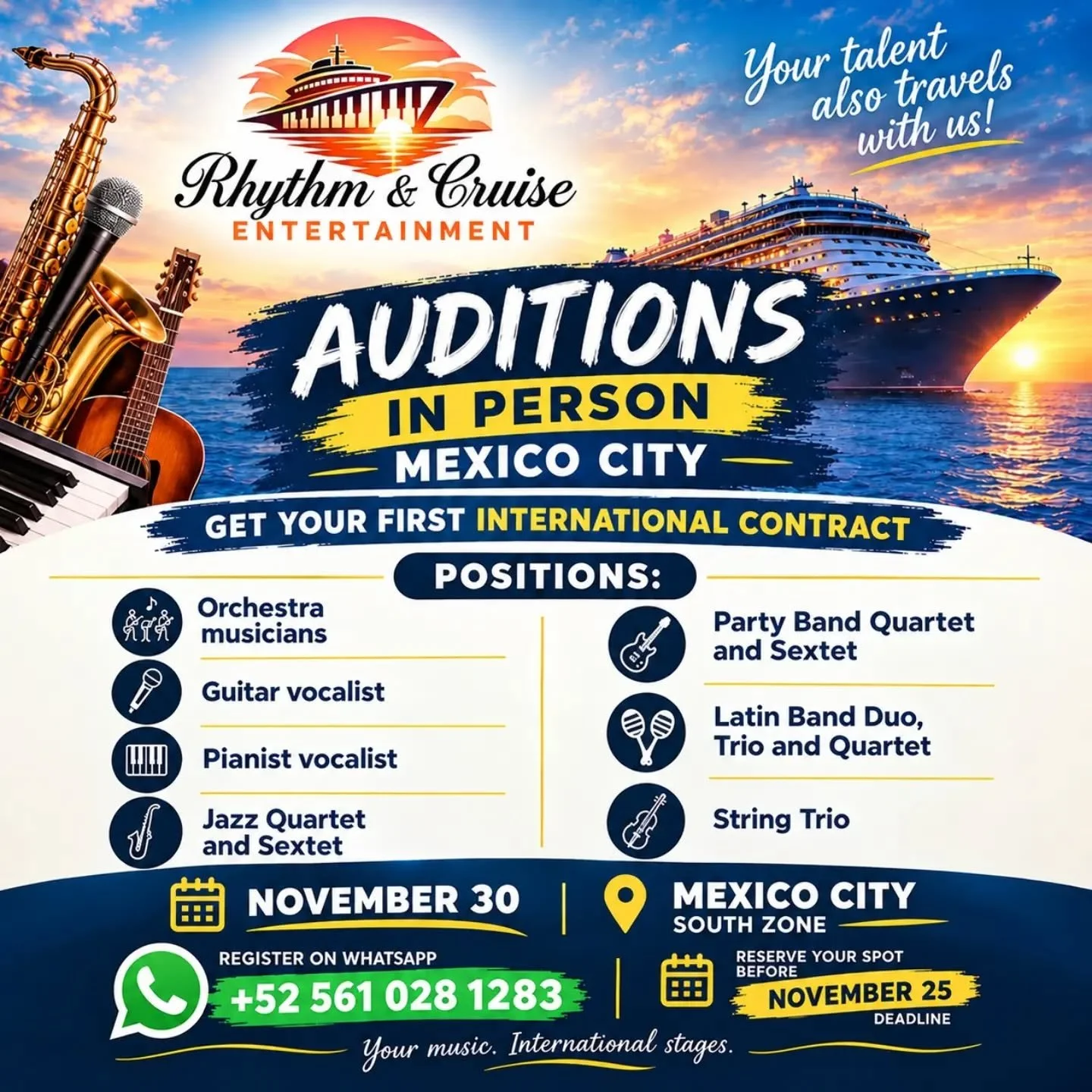 Auditions are coming! Reg&iacute;strate y aparta tu lugar 📝

#auditions #casting #workoncruiseships