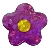 Purple flower-shaped plastic bead with a yellow center