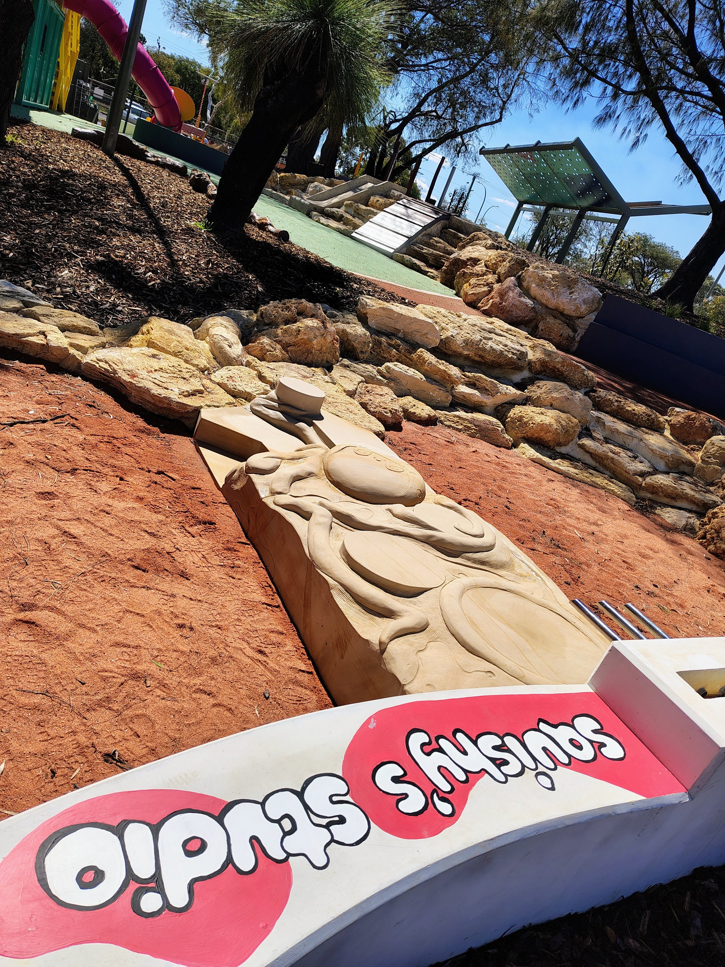 Large sandstone public sculpture in playground Perth by Pinnaroo Studio