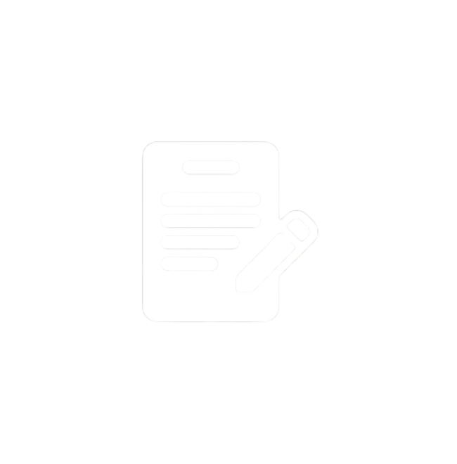 Icon of a clipboard with lines of text and a pencil.