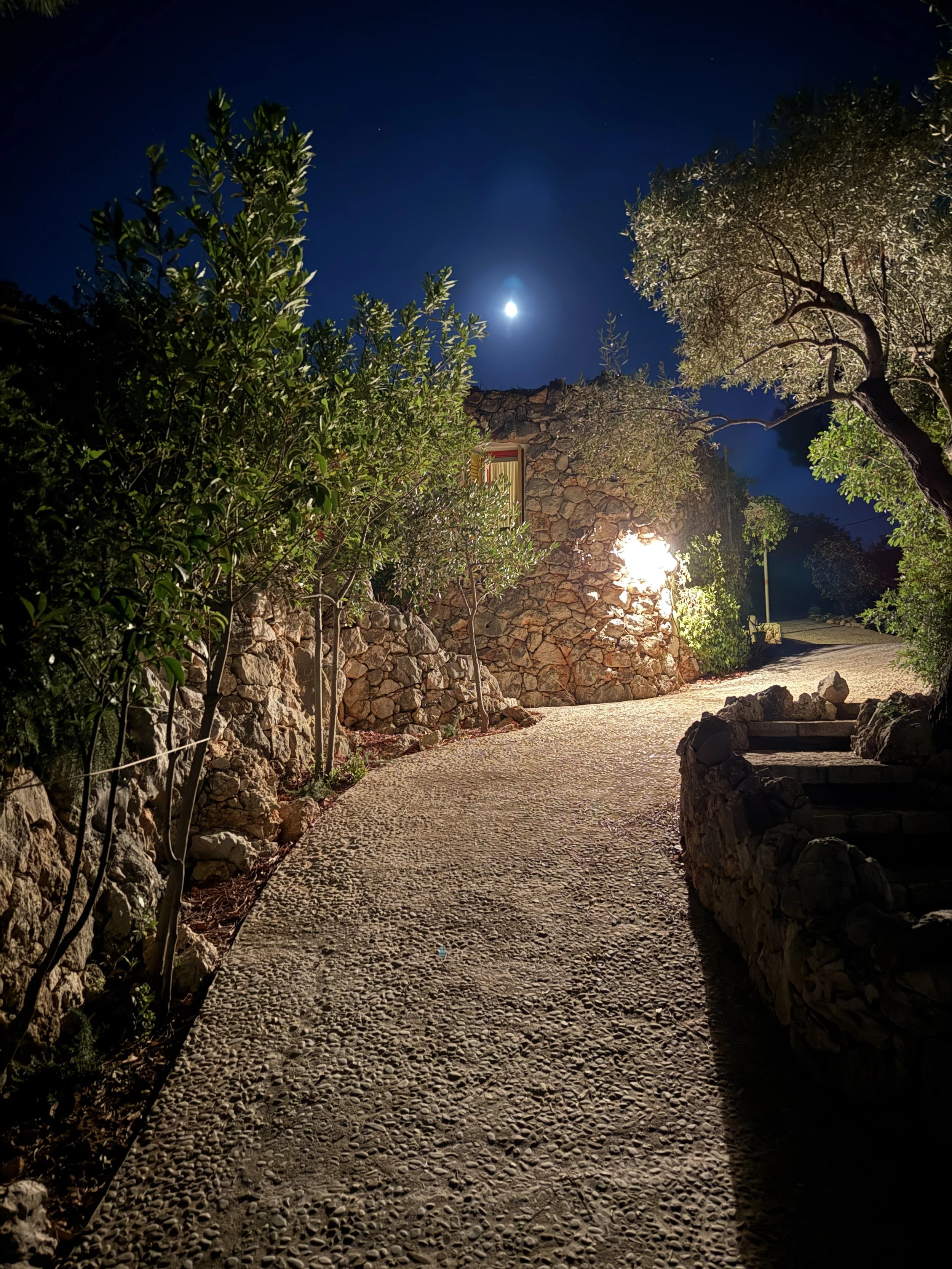 Nighttime Path Returning to the Main Living Area