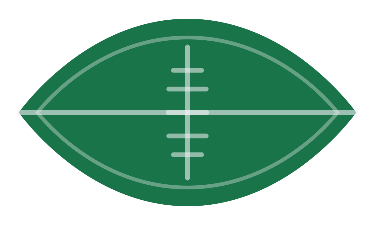 Green AFL football-shaped with white and light green lines and markings.