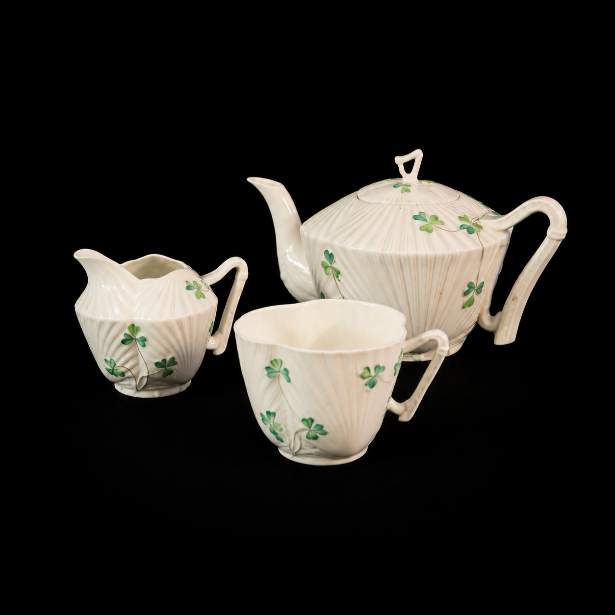 Vintage Irish Belleek “Shamrock” Porcelain Tea Trio Set