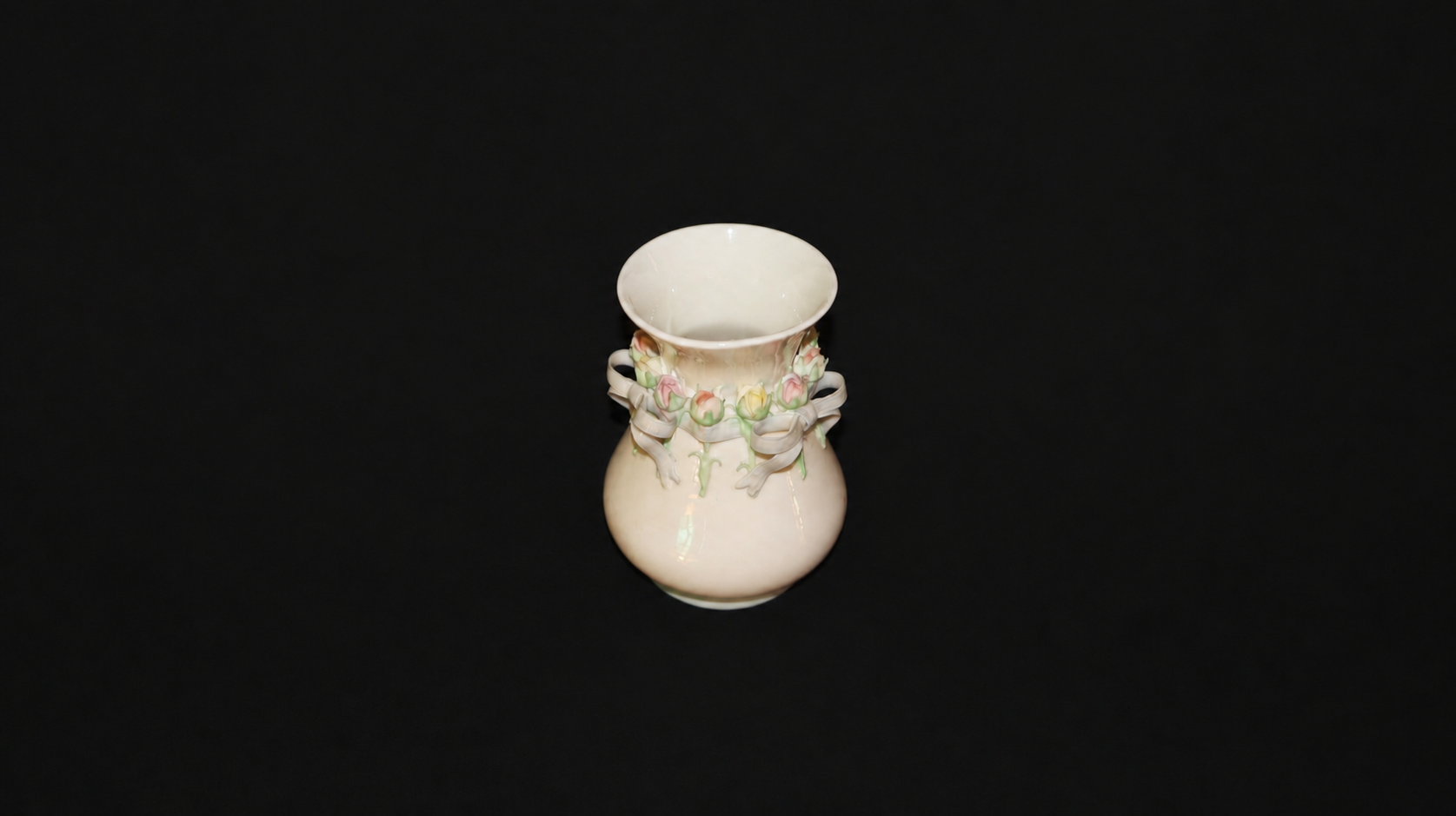 Belleek “Ribbon Spill” Porcelain Vase with Applied Rose Garland