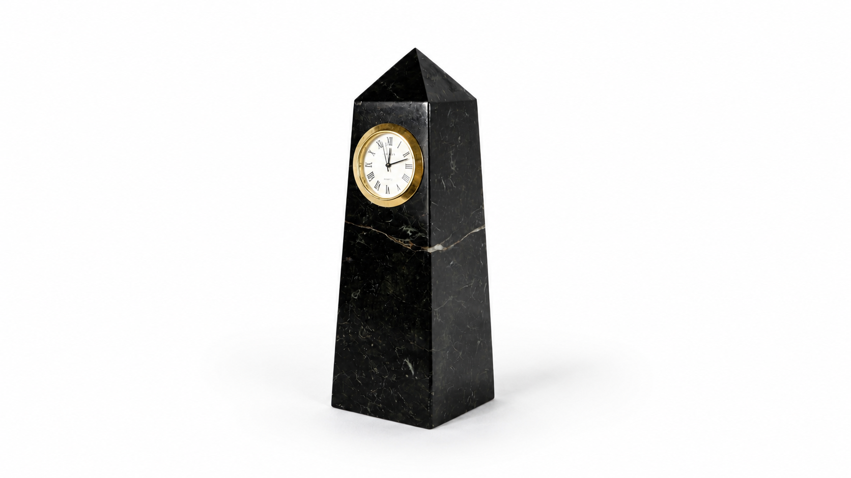 Vintage Black Marble Obelisk Quartz Desk Clock by Leeman Designs