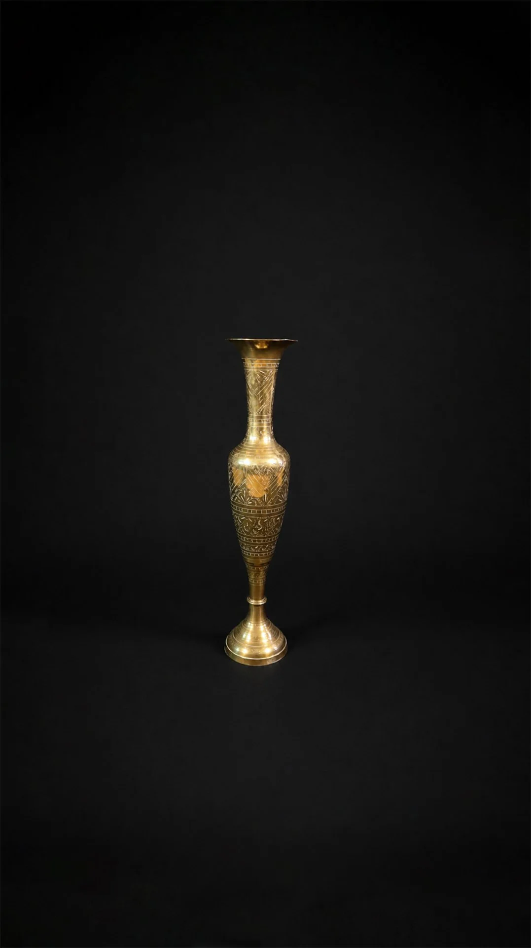 Vintage Etched Brass Baluster Vase