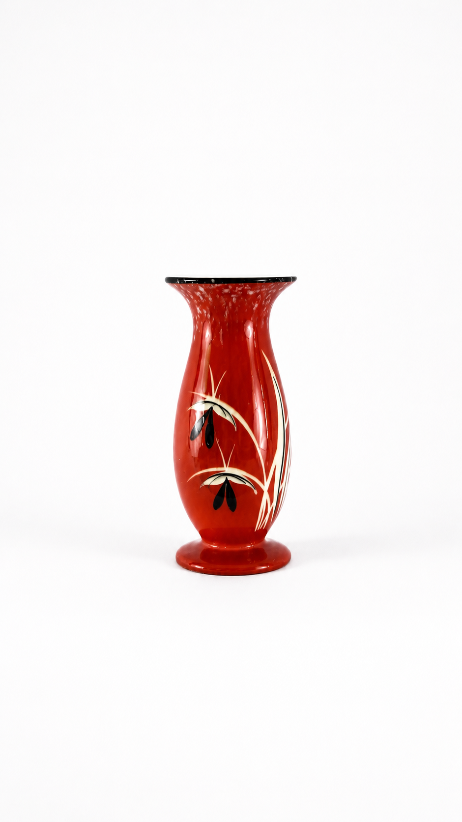 Mid-Century West German Art Pottery Vase in Creamy Red with Sculptural Foliage Moftif