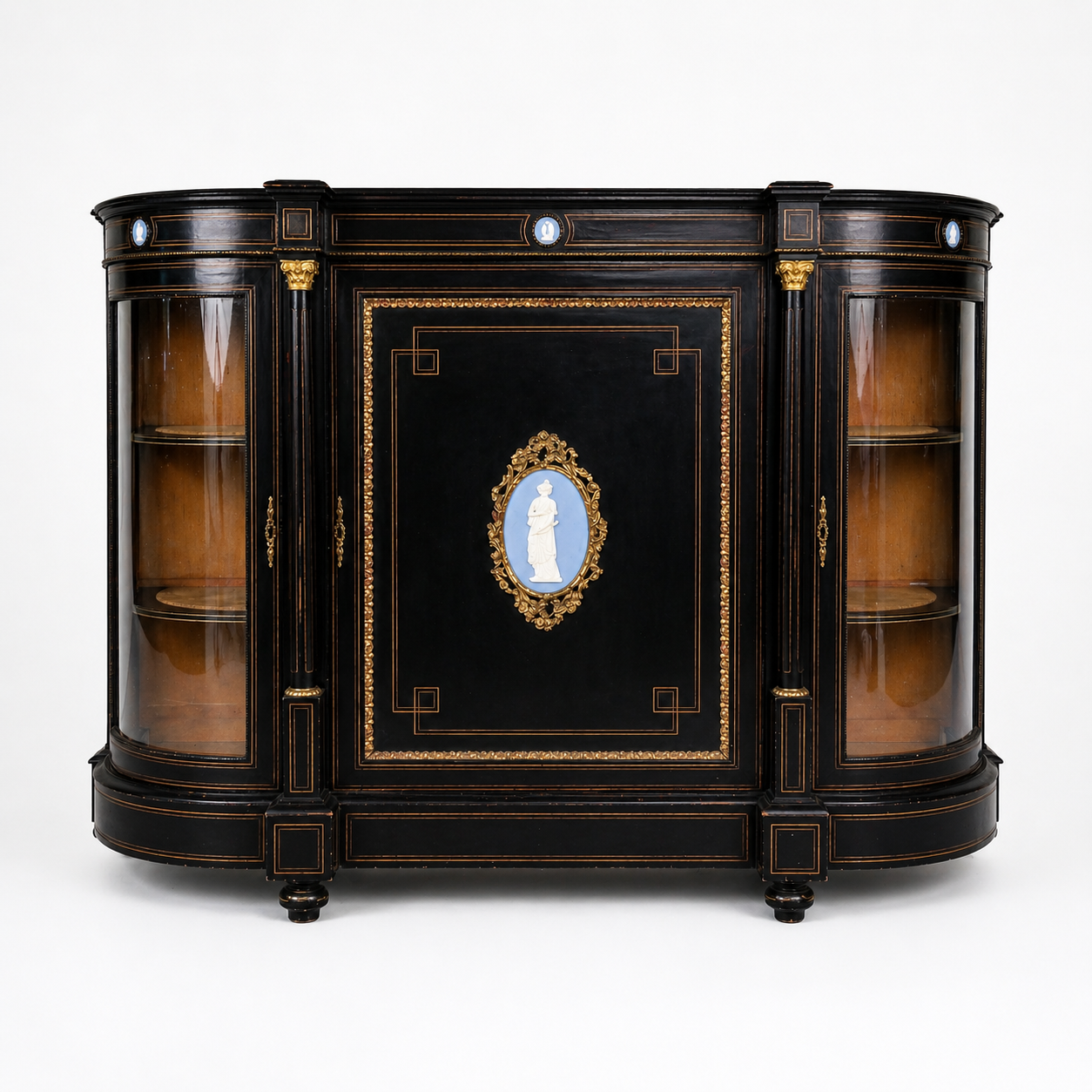 Victorian Aesthetic Movement Ebonized Credenza with Jasperware Plaques (c. 1875–1885)