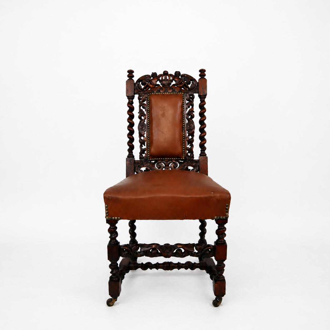 19th Century Barley Twist Leather Chair
