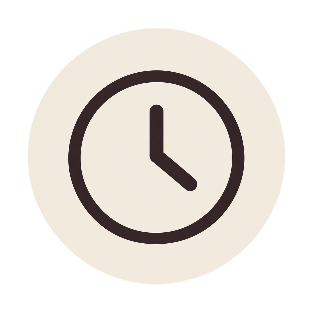 Simple clock showing 3:00 on a white background.