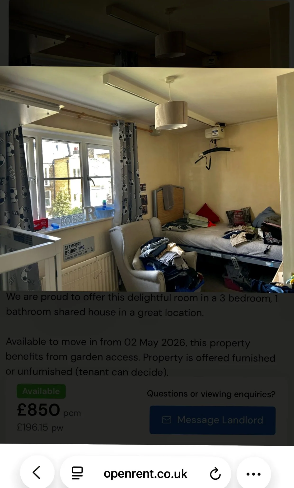 An ad for a room in a shared accommodation-before photos were taken, no one found it necesary to tidy the room up to make it look reasonible.