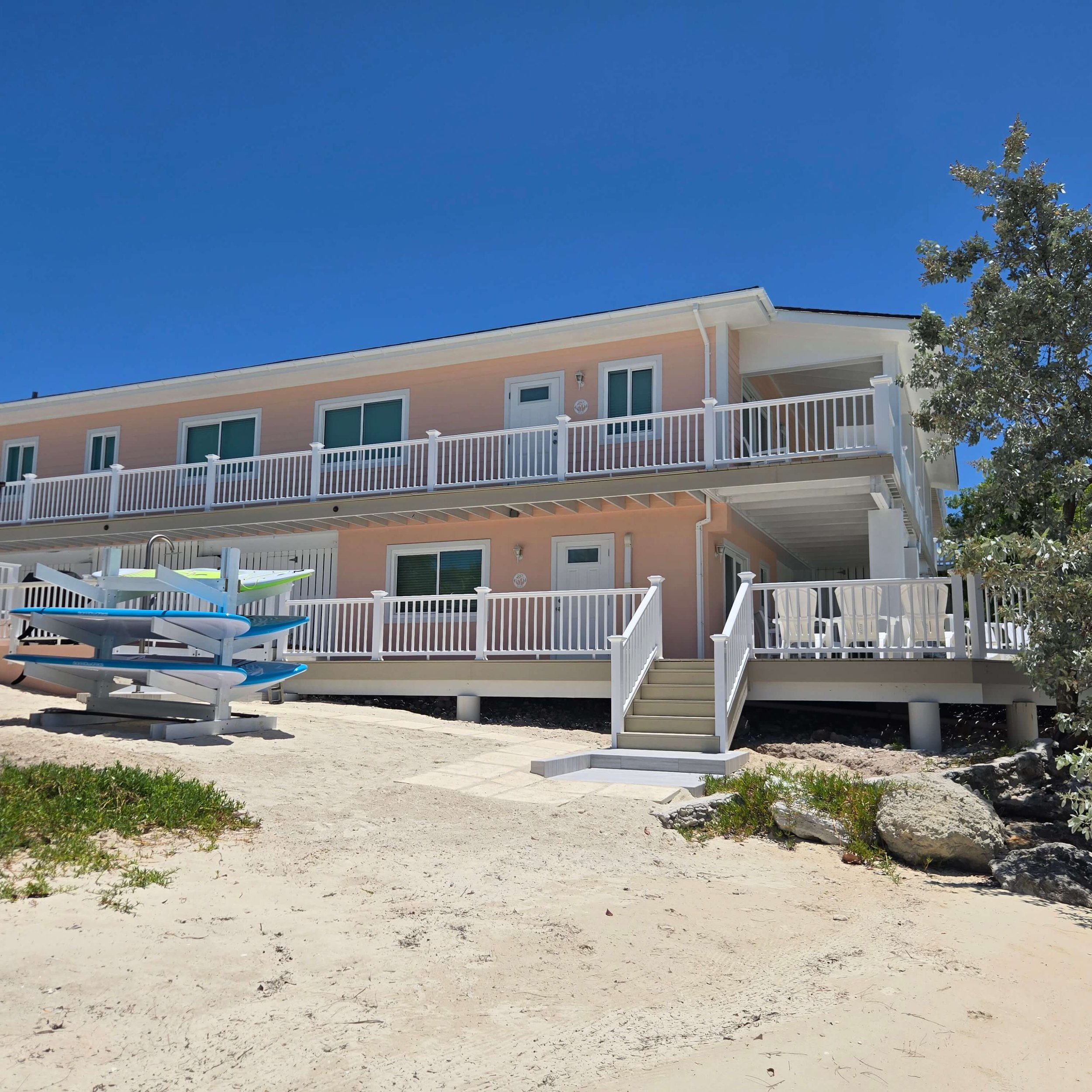 View of Seaside building located on the beachfront on Staniel Cay