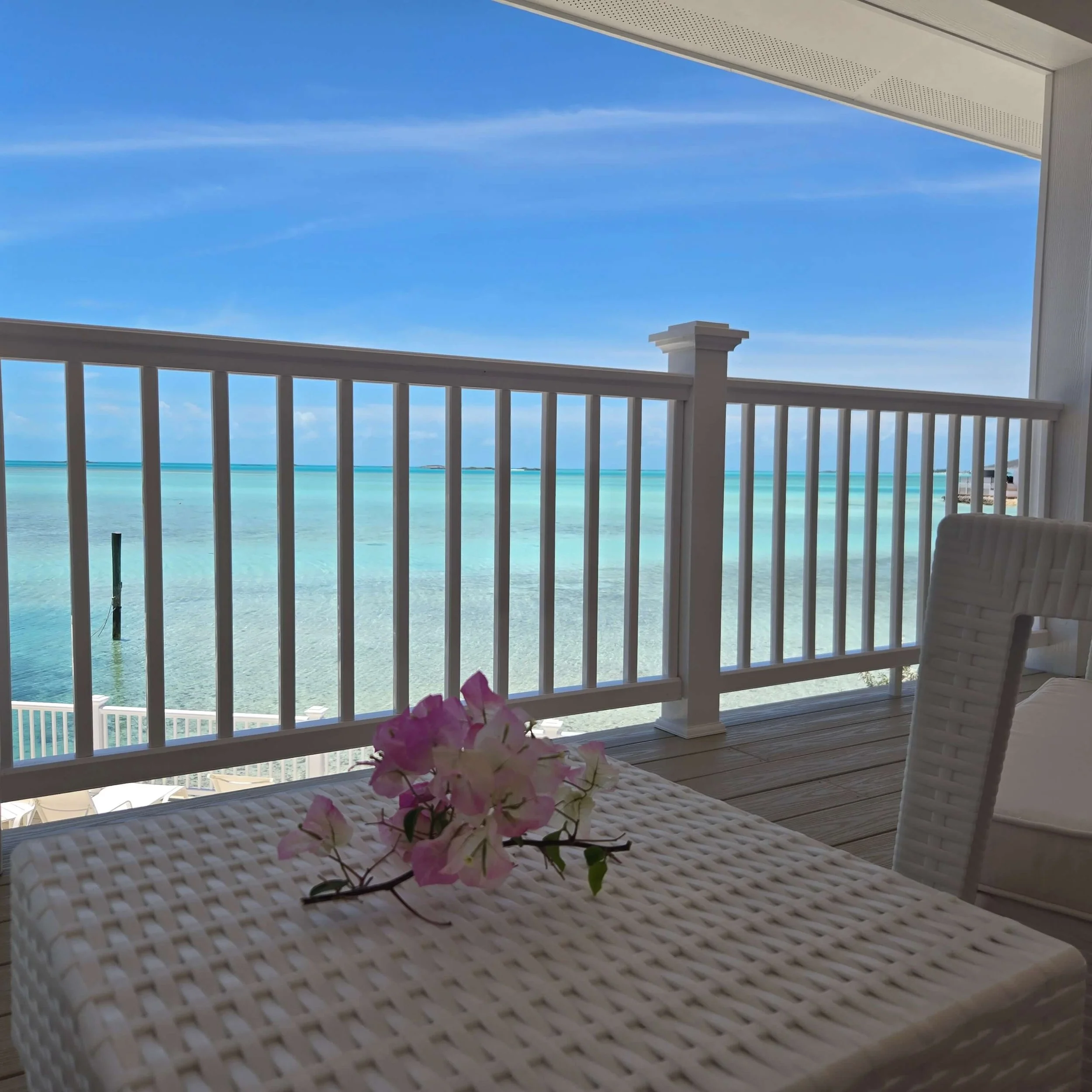 Oceanfront balcony at Seaside Vacation Rentals Staniel Cay