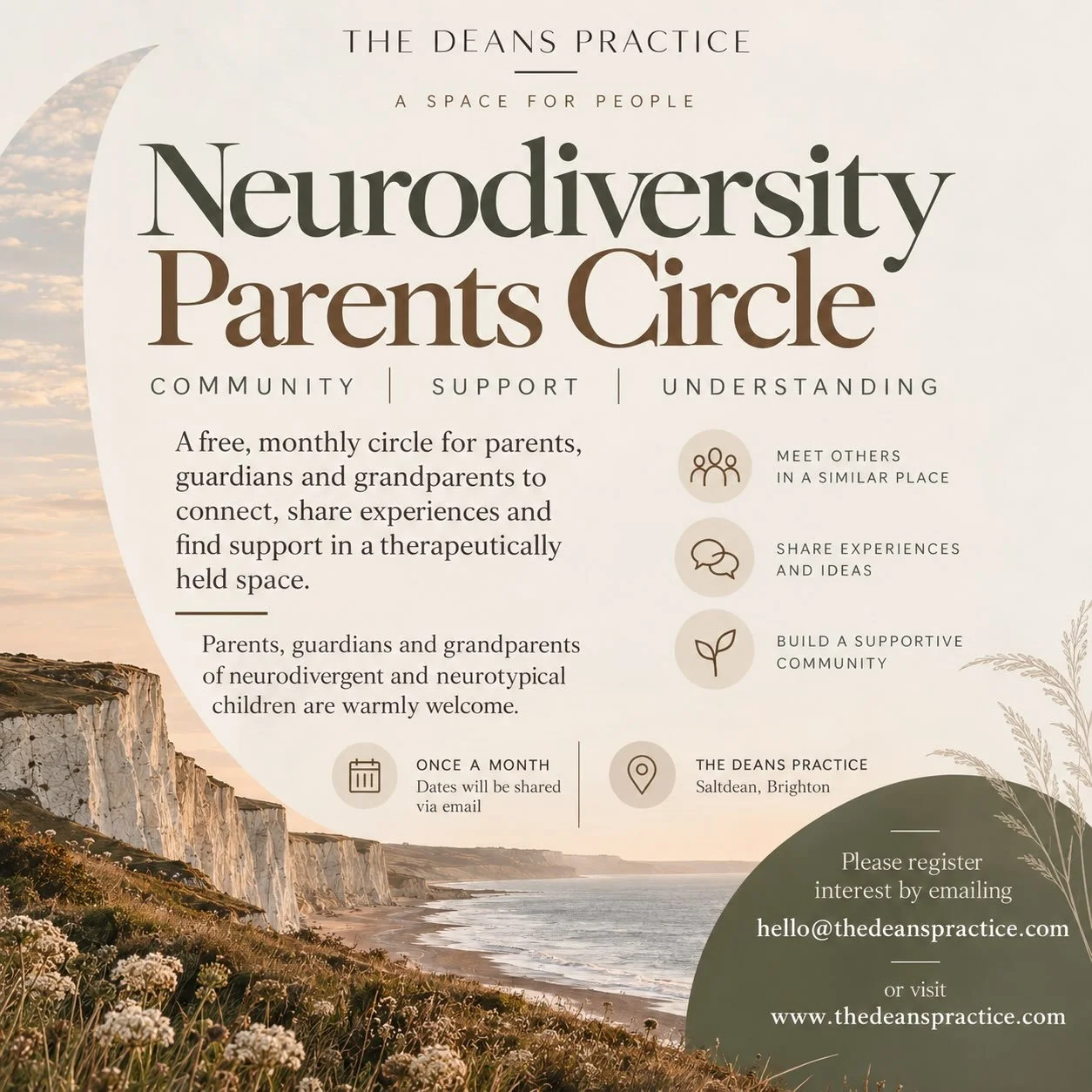 ~ PARENTING CIRCLE ~ I&rsquo;m going to start holding a free monthly circle this winter for parents, grandparents and guardians to connect around the subject of neurodiversity at my treatment rooms in Saltdean. My hope is to build a strong village fo