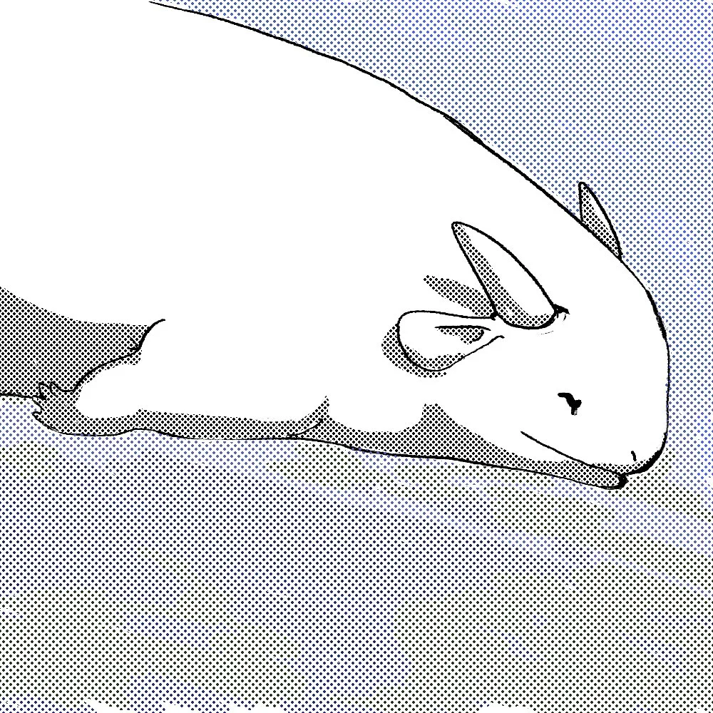 A cartoon-style drawing of a narwhal like creature swimming.