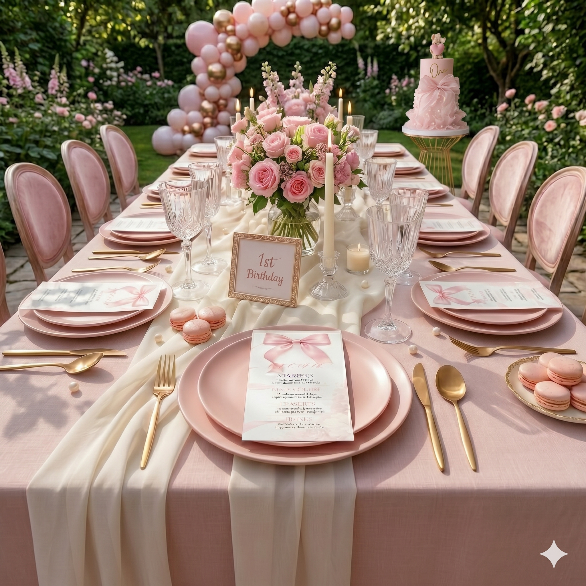 Blush Pink Birthday Table Setting with Invitation