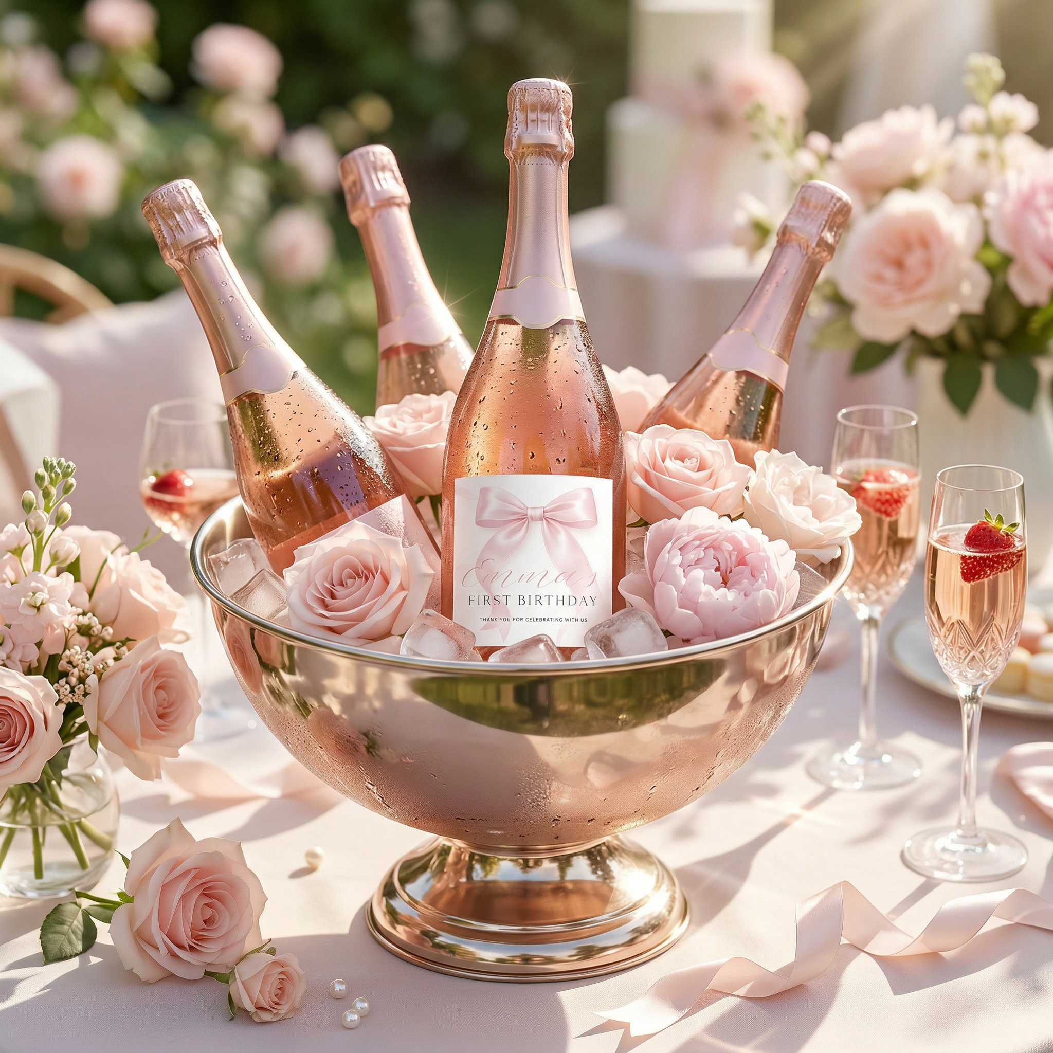 Blush Pink Birthday Champagne Labels with Bow