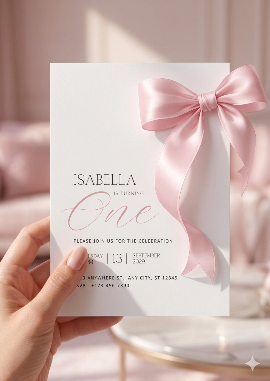 Blush Pink Birthday Invitation with Bow