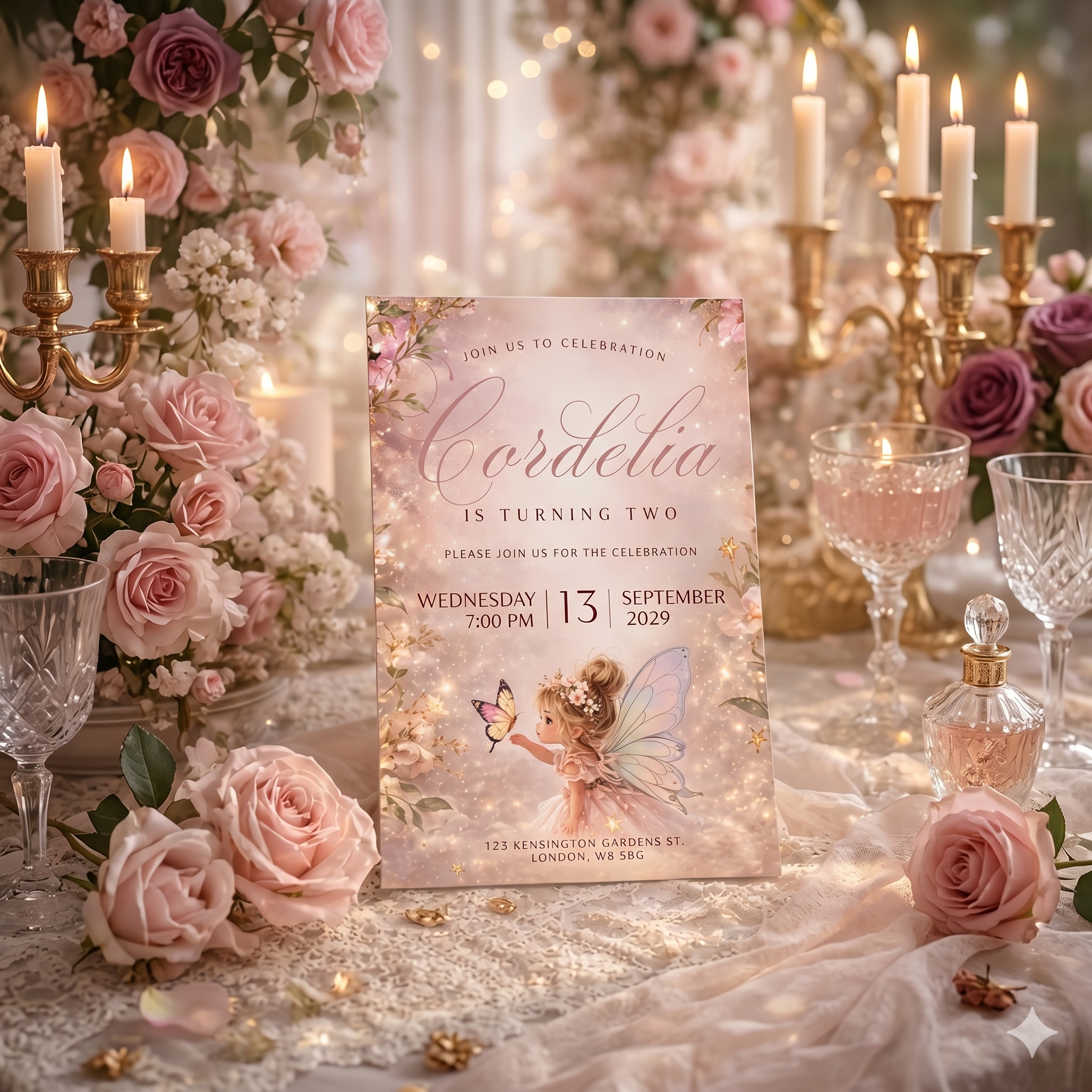 Elegant Fairy Birthday Invitation with Flowers