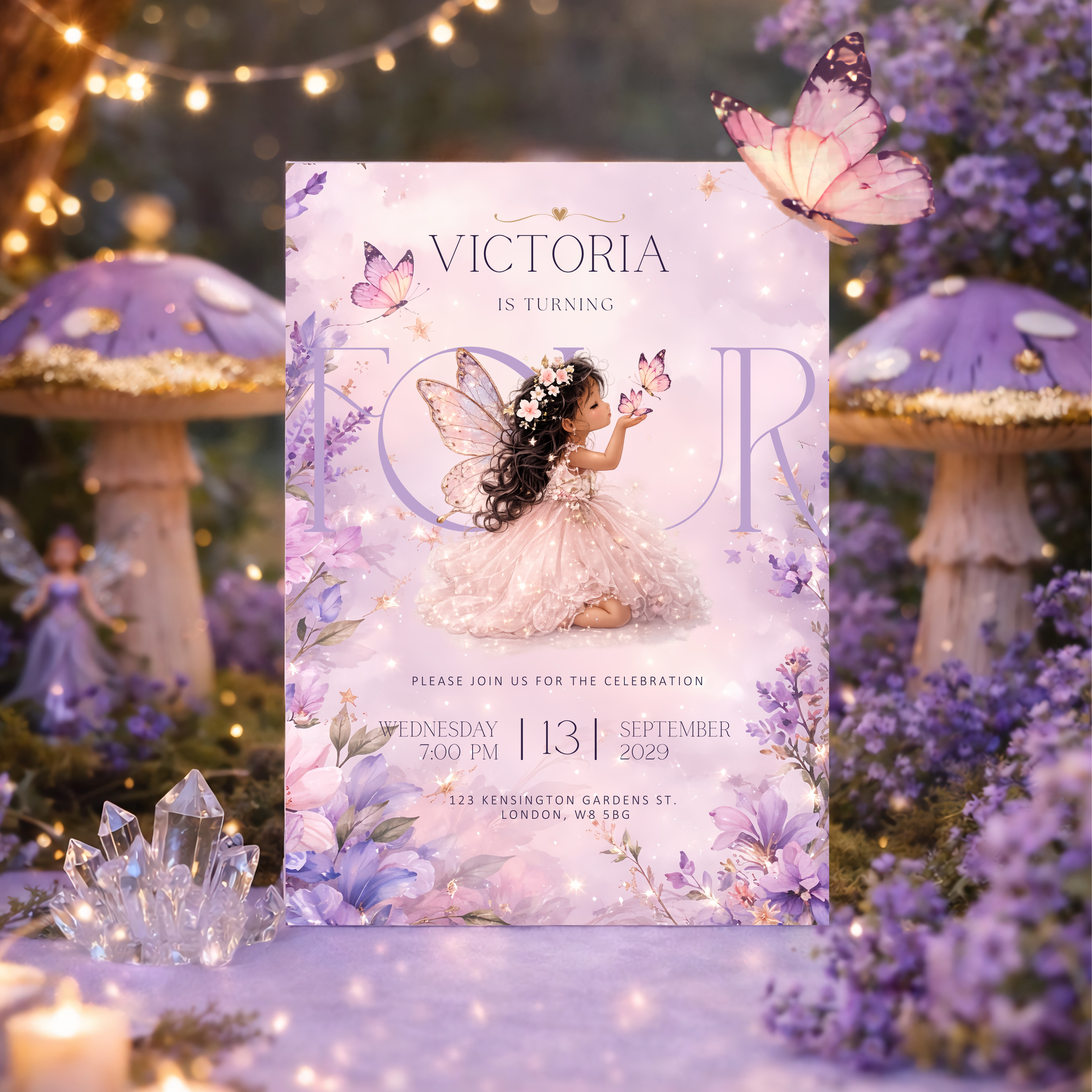 Lavender Fairy Birthday Invitation for Girl