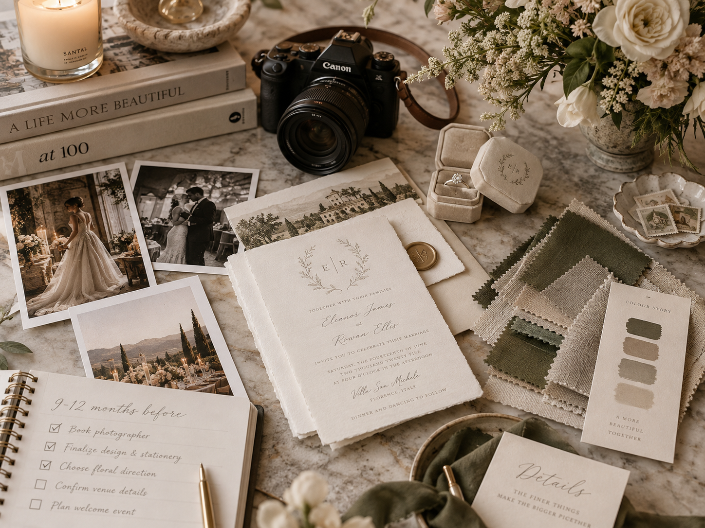 Digital wedding invitation and wedding website with venue, dress code and guest information