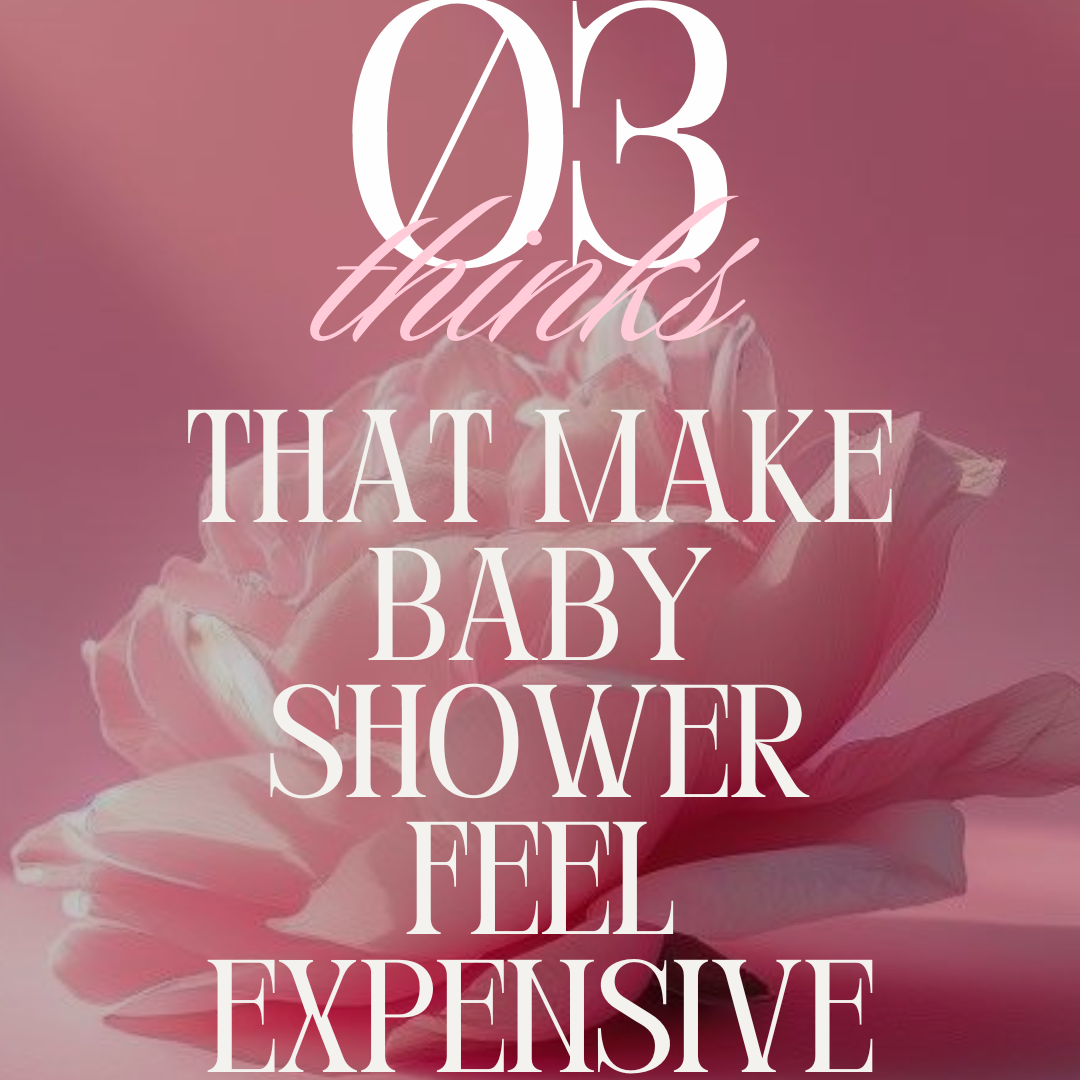 Pink and white text overlay on a pink background with a rose, expressing gratitude for making a baby shower feel luxurious and expensive.