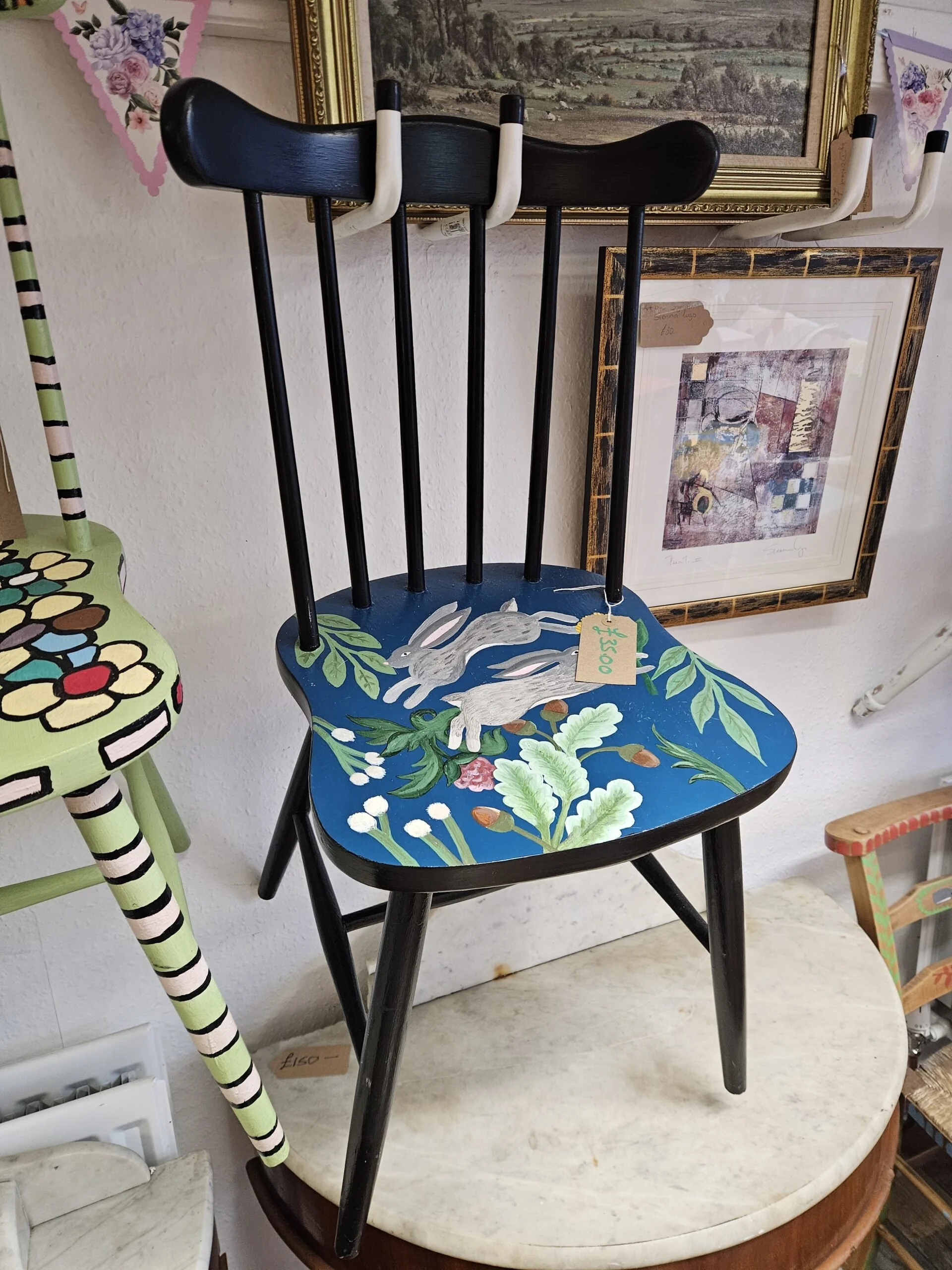 Painted Chair with Rabbits