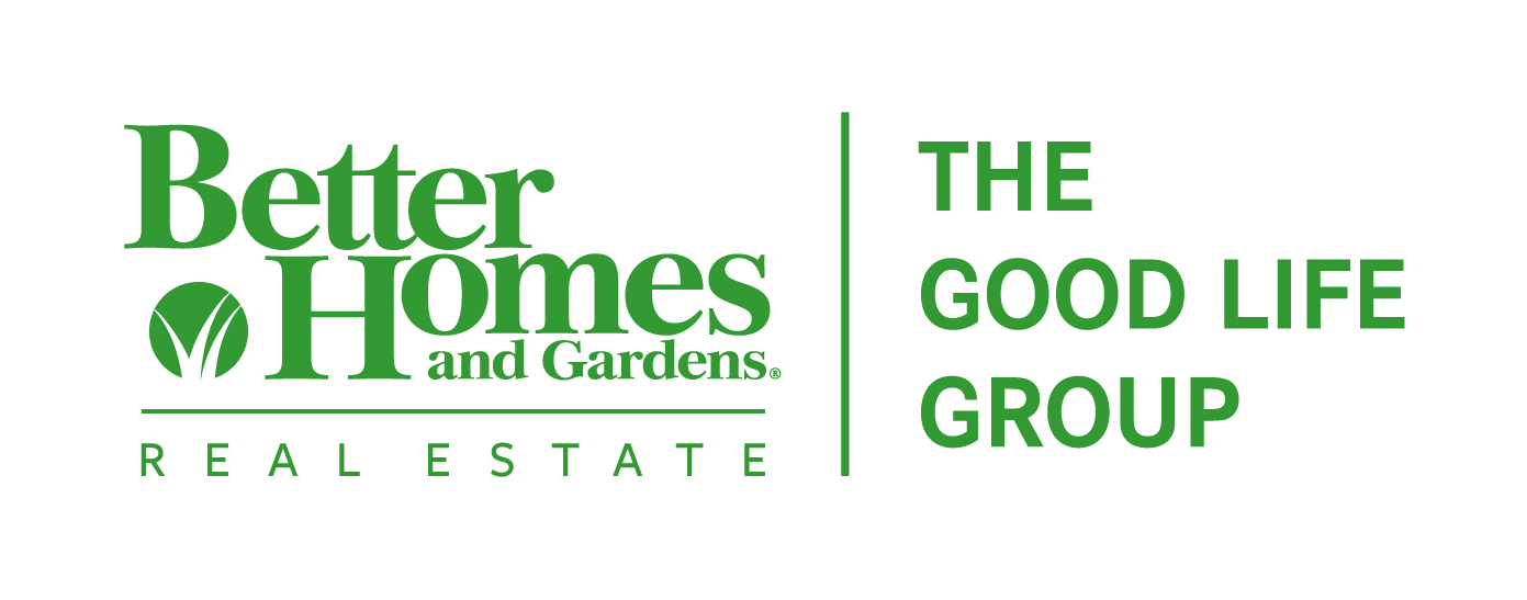 Logo for Better Homes and Gardens Real Estate, The Good Life Group, in green and black text.