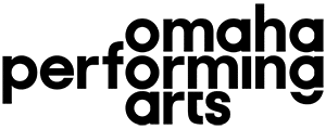 Logo for Omaha Performing Arts with stylized text in black