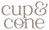 Text reading 'cup & cone' in beige on a gray background.