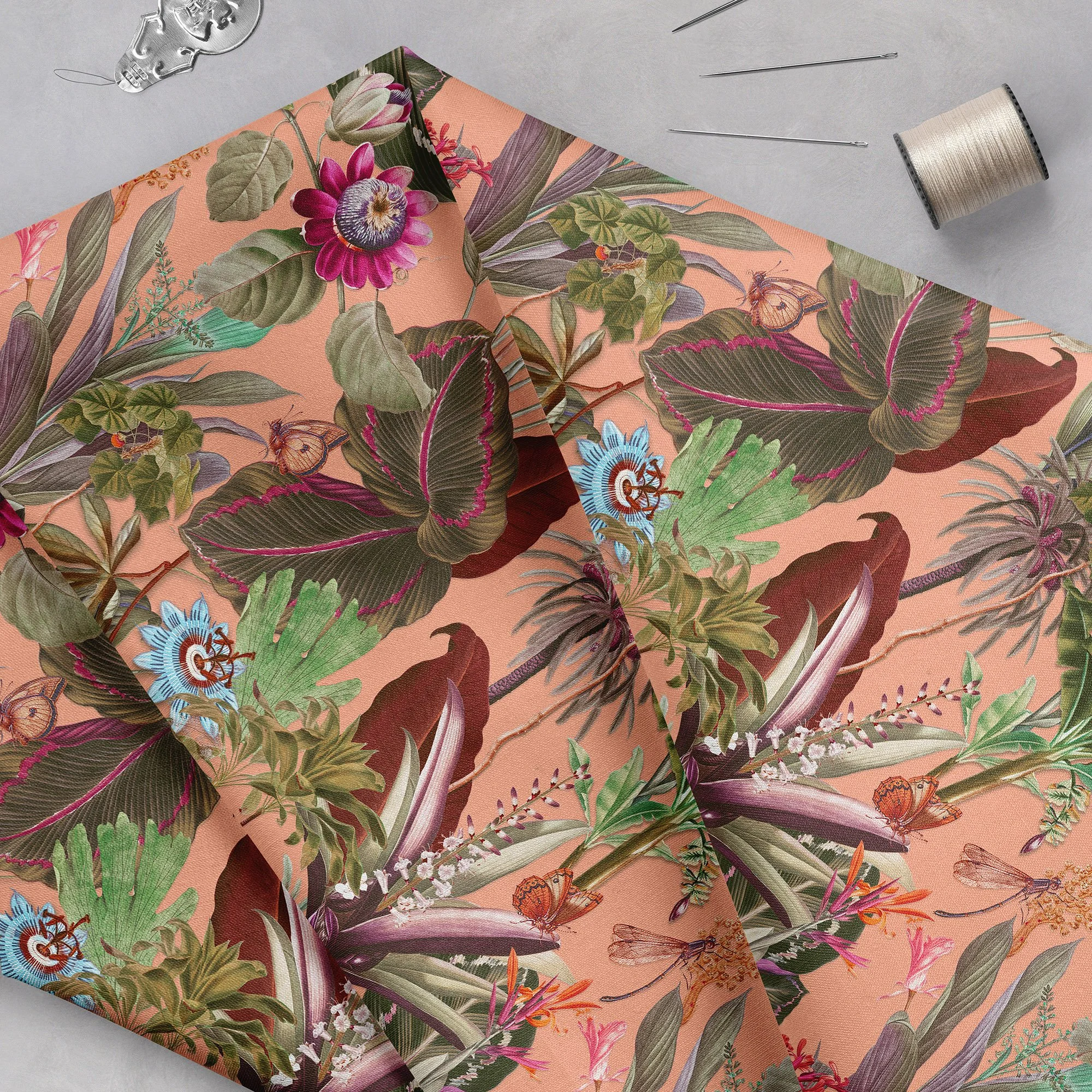 Bright Palms Passion Flowers Cotton Lawn