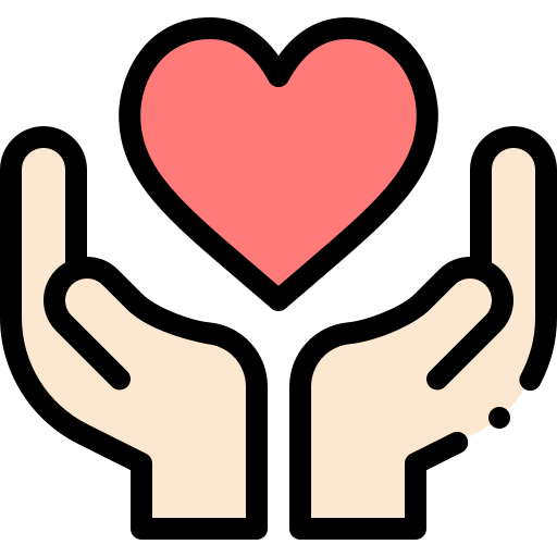 Two hands holding a pink heart.