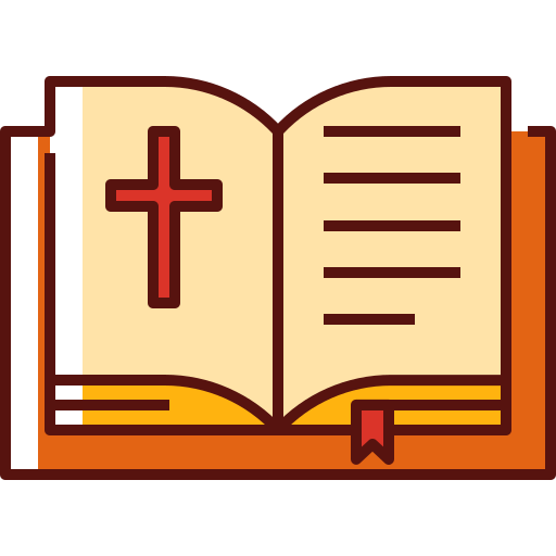 An open Bible with a cross on the left page and text on the right page, set against a black background.