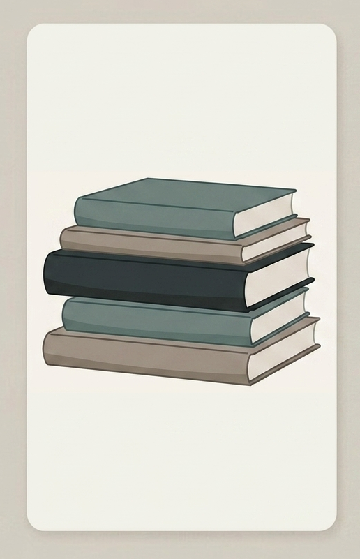 Illustriertes Icon eines Bücherstapels in gedämpften Grün- und Beigetönen – Symbol für wissenschaftliche Qualifikation und fachliche Expertise im Bereich Sexualpädagogik und Kindheitspädagogik.