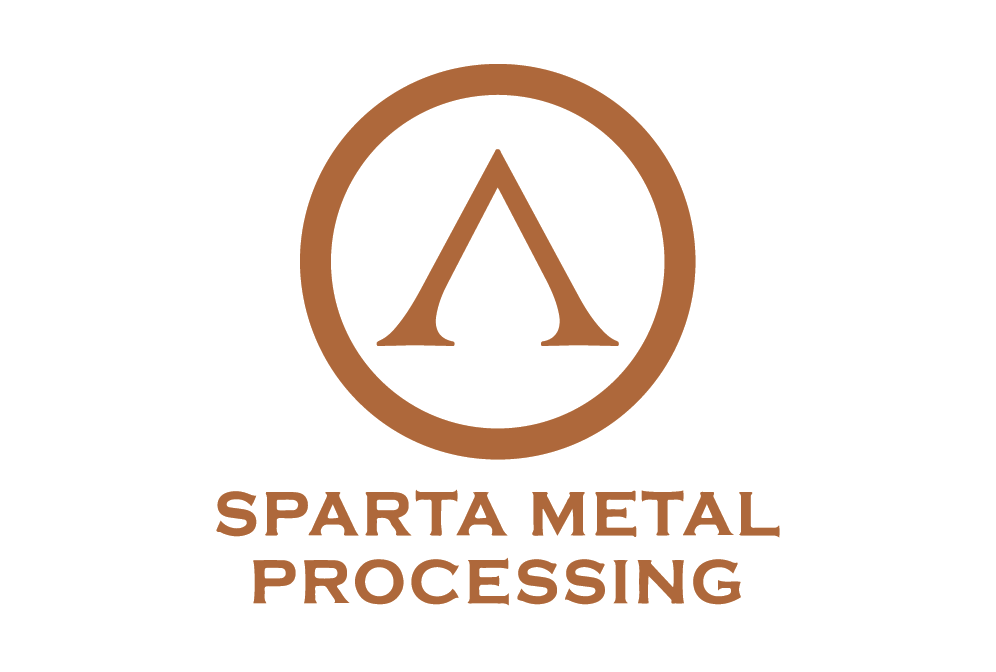 Logo for Sparta Metal Processing featuring a stylized tent or mountain inside a circle with the company name below.