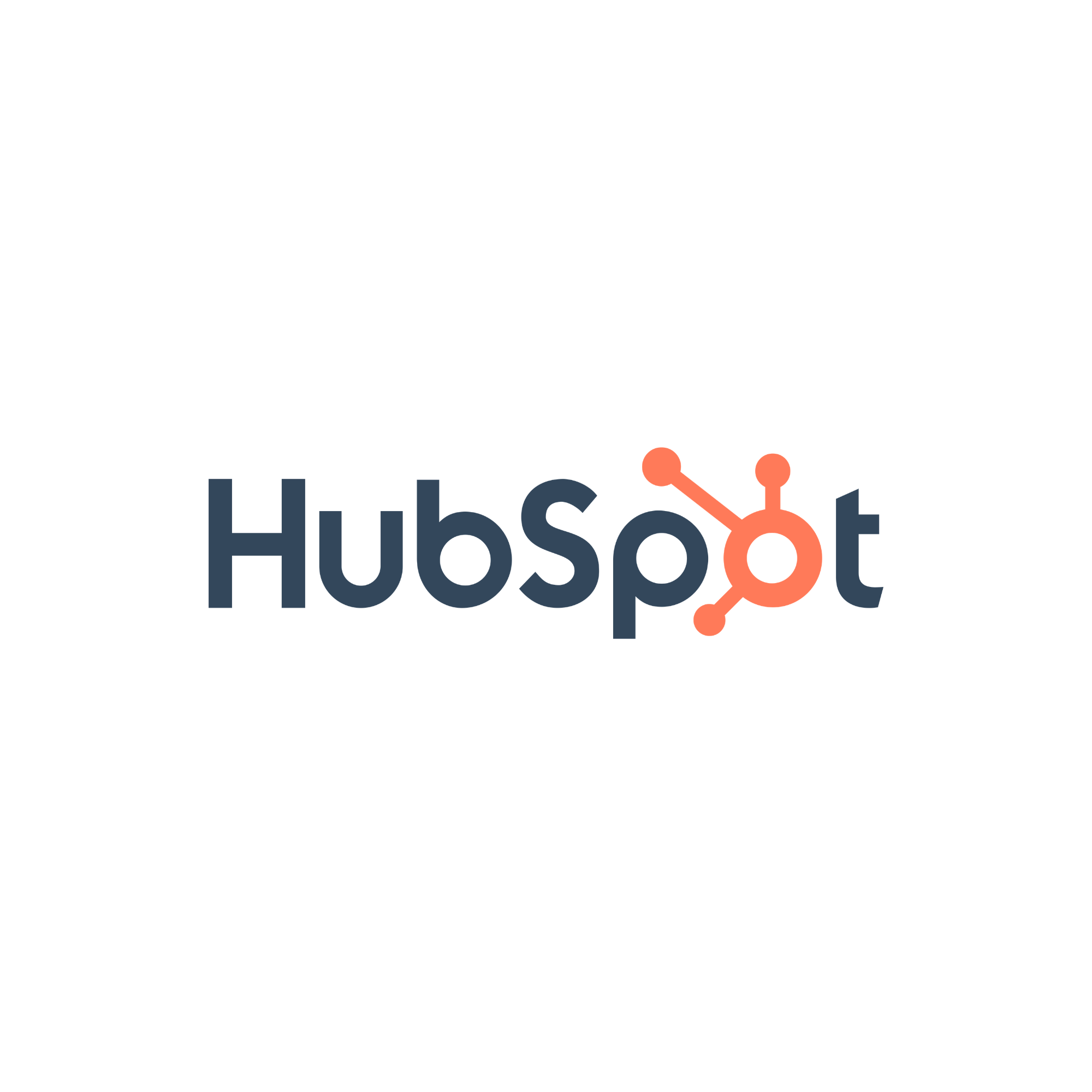 Logo for HubSpot featuring the company name with an orange sprocket icon.