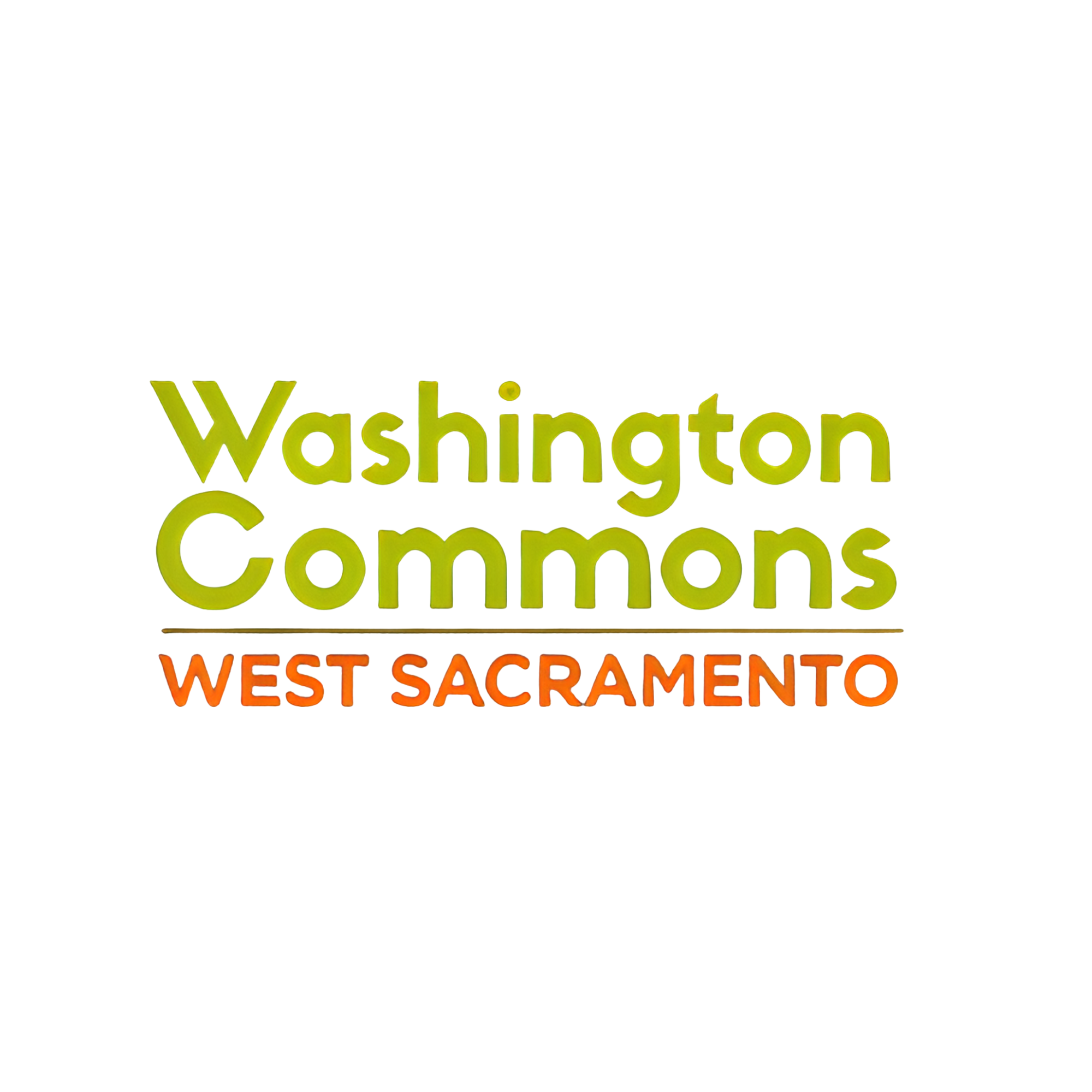 Sign with green text reading 'Washington Commos' and orange text 'West Sacramento'