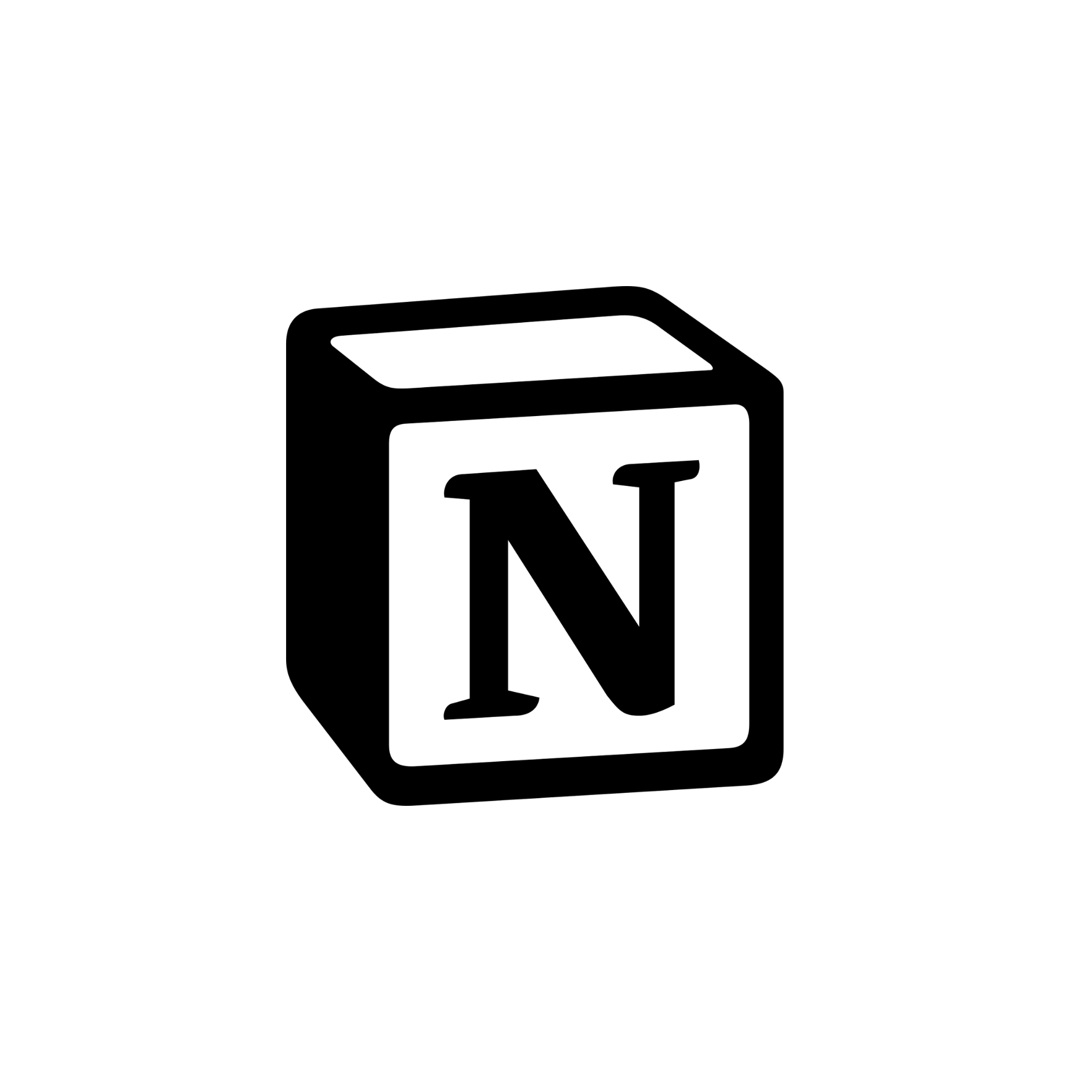 Black and white illustration of a cube-shaped TV with the letter N on the front.