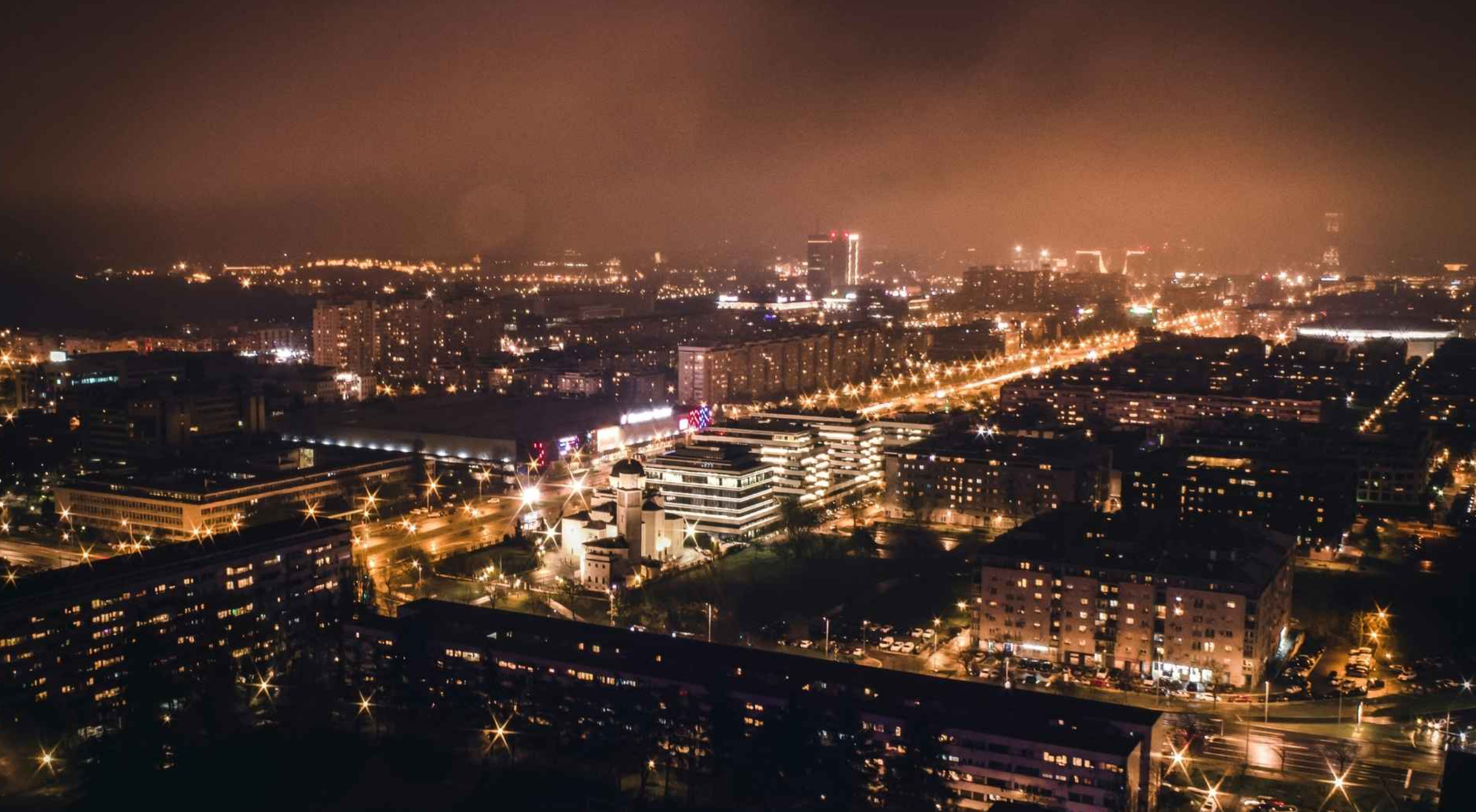 Belgrade highline. Aerial nightview. 